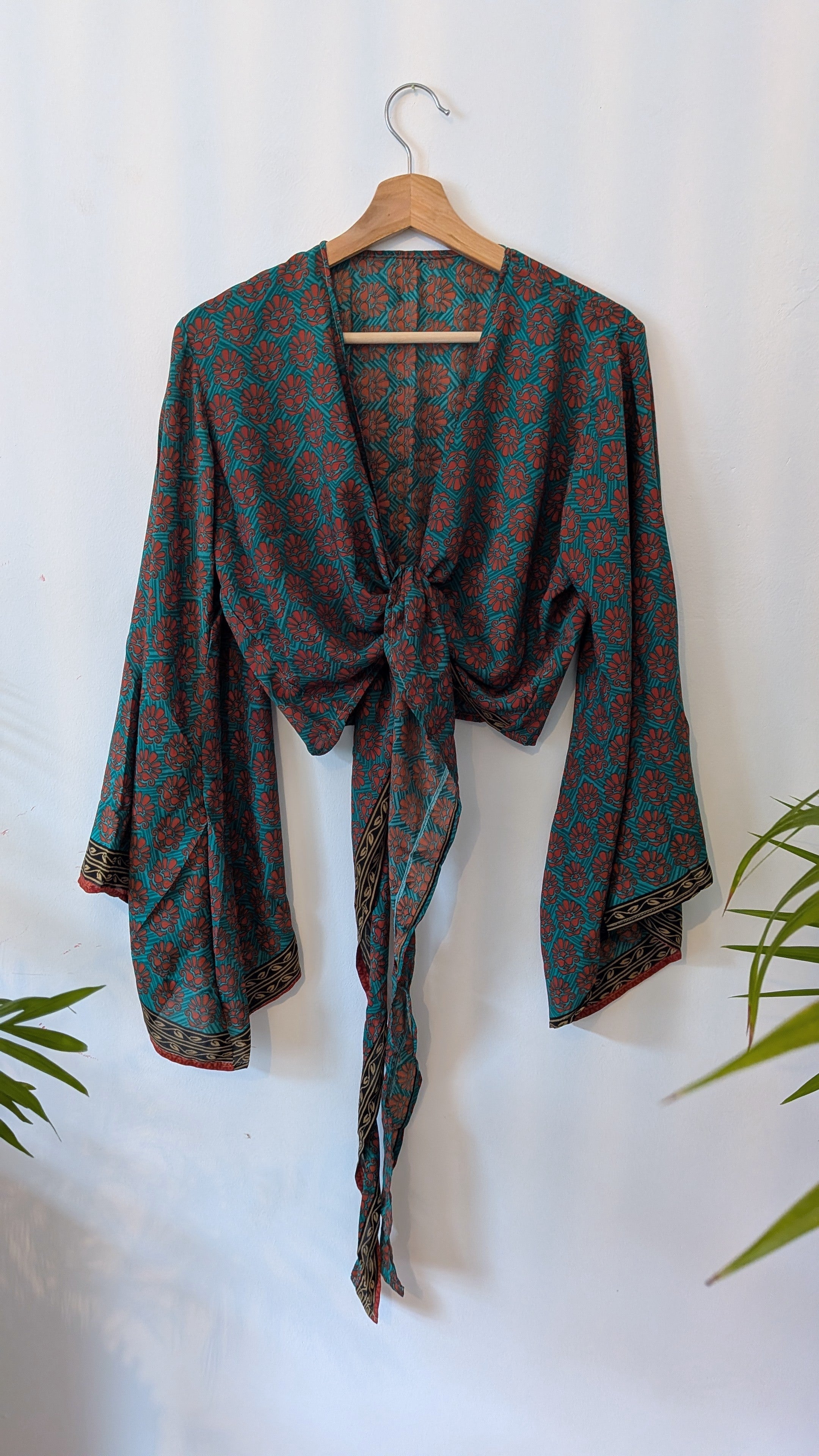 Wrap blouse bell sleeve