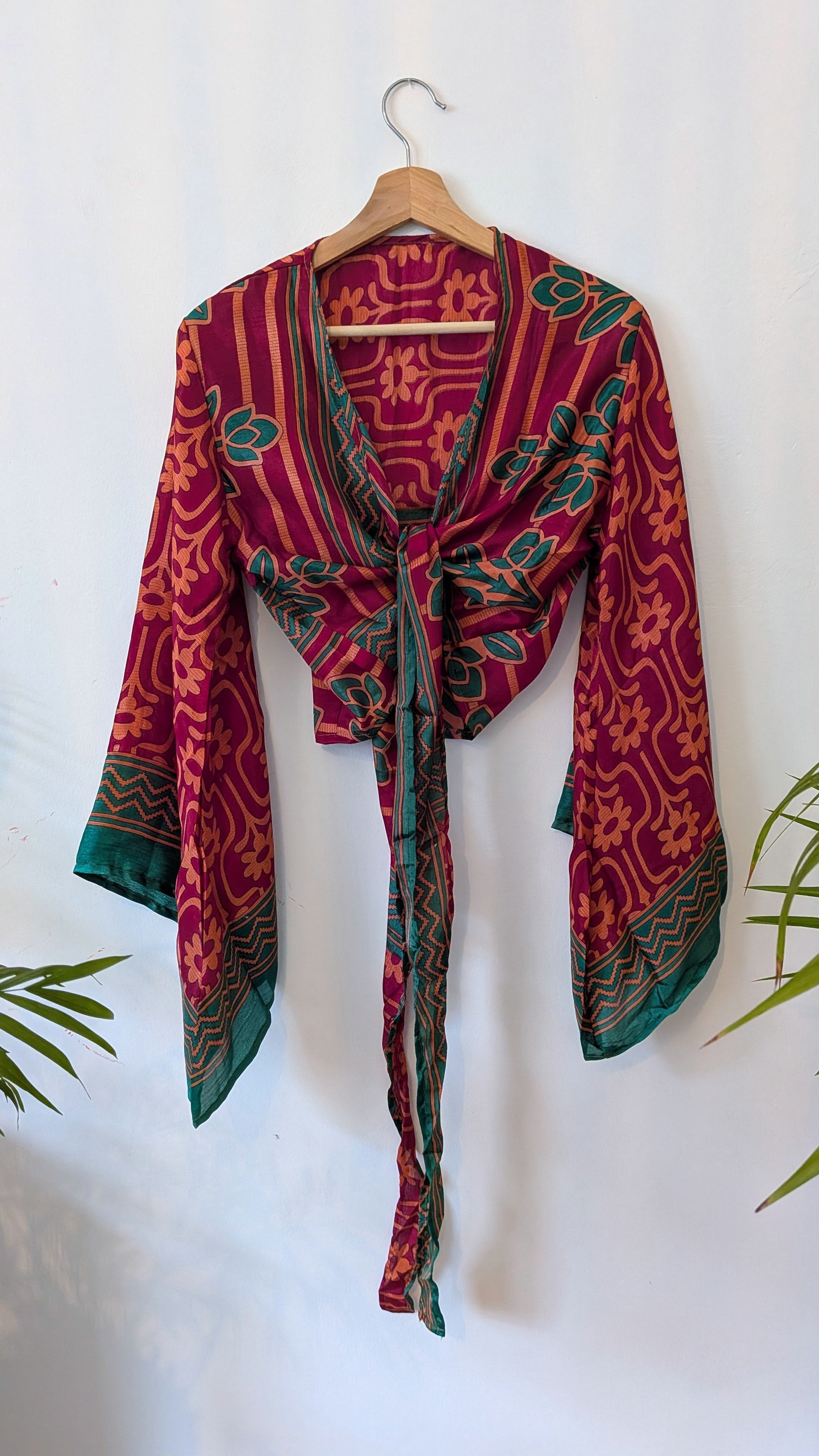 Wrap blouse bell sleeve