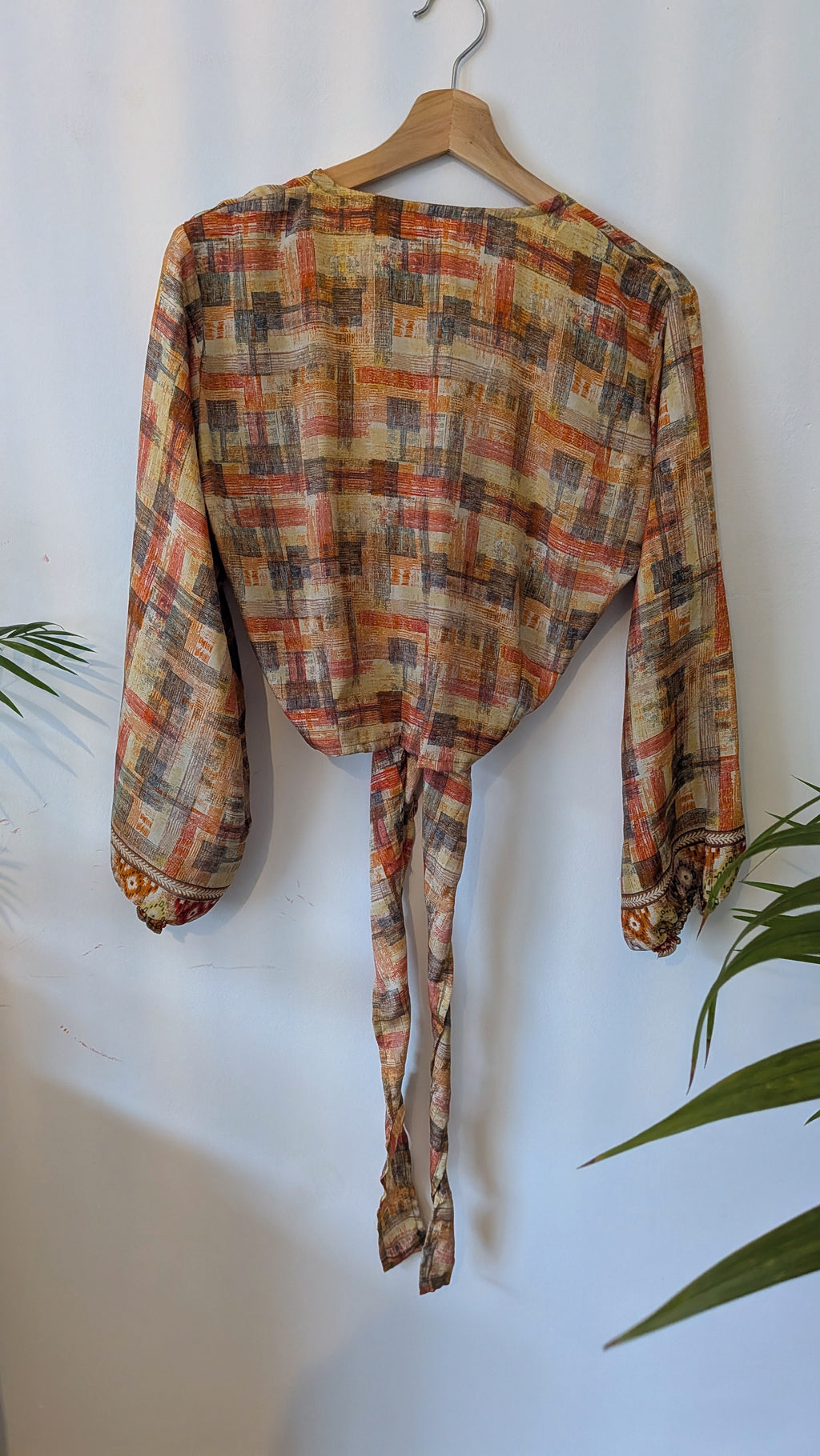 Wrap blouse with bishop sleeves