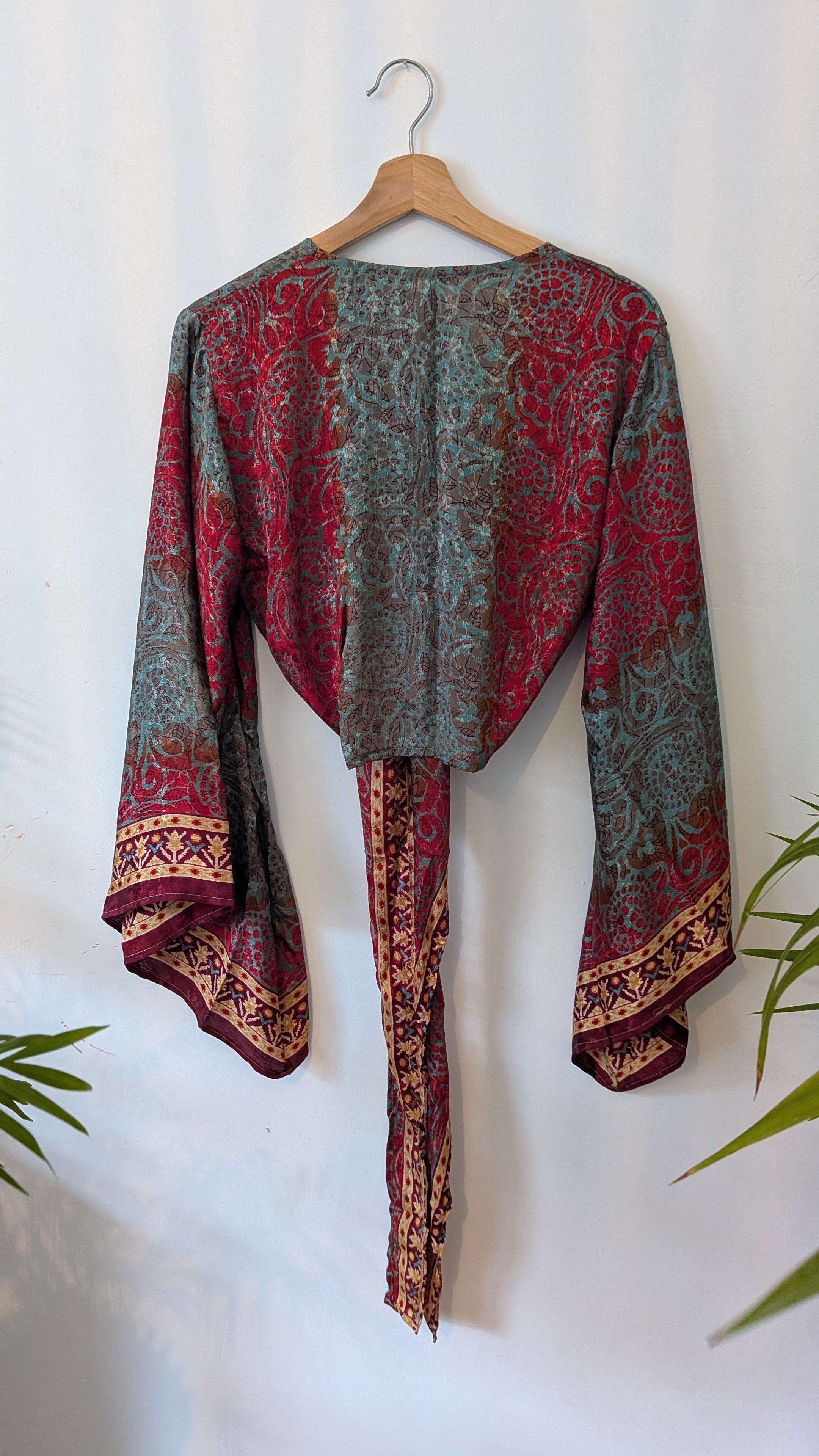 Wrap blouse bell sleeve