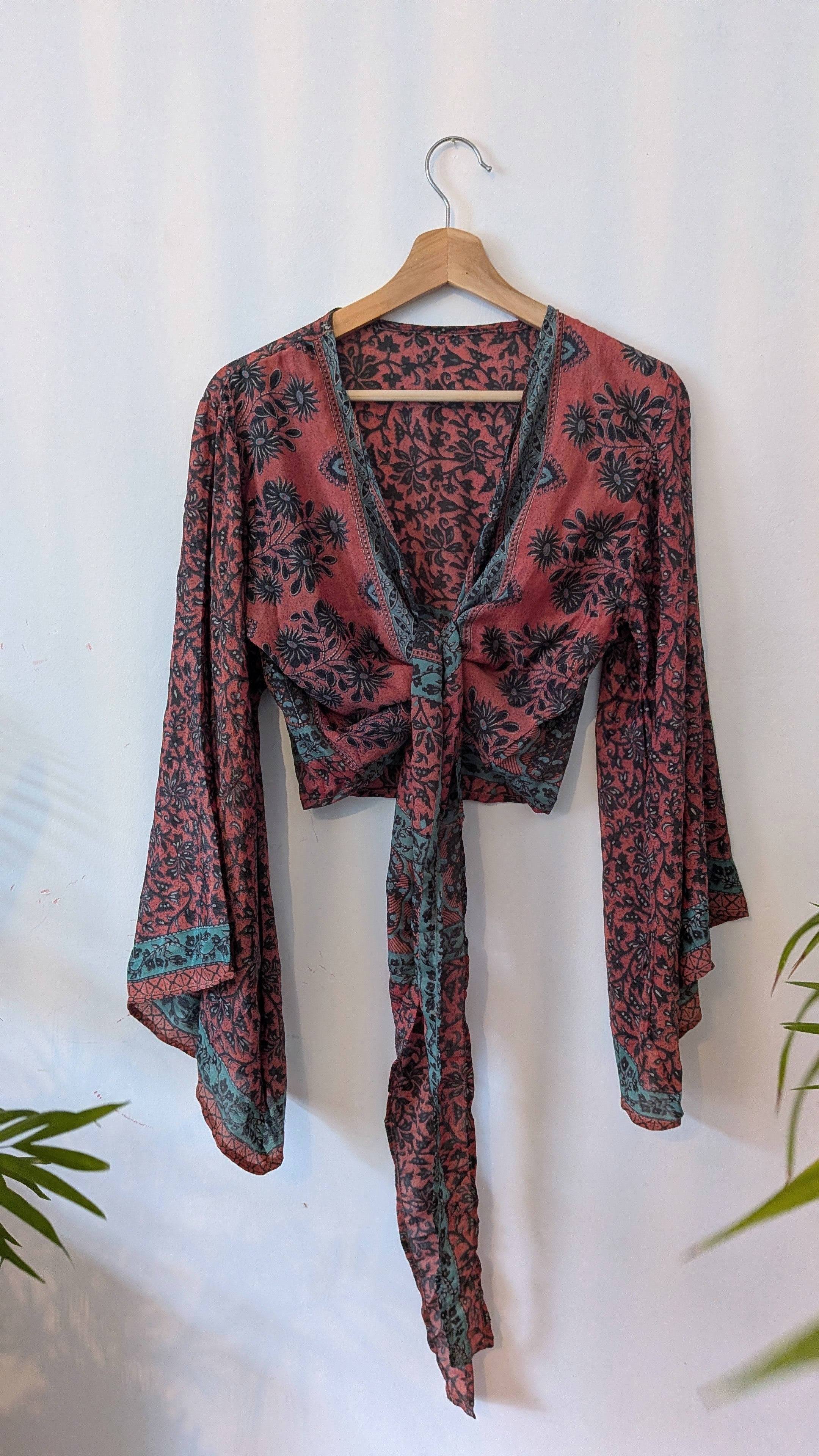 Wrap blouse bell sleeve