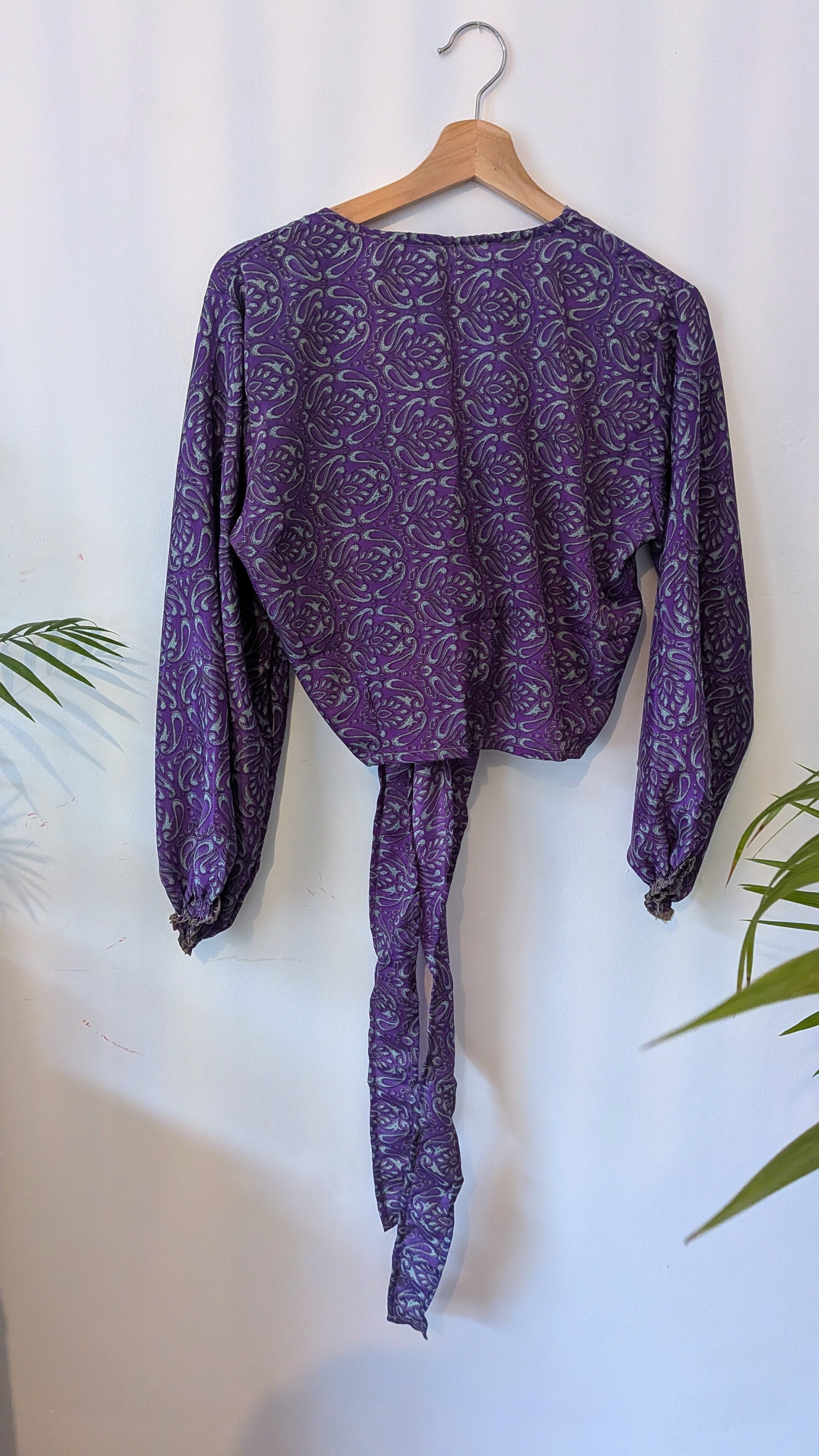 Wrap blouse with bishop sleeves