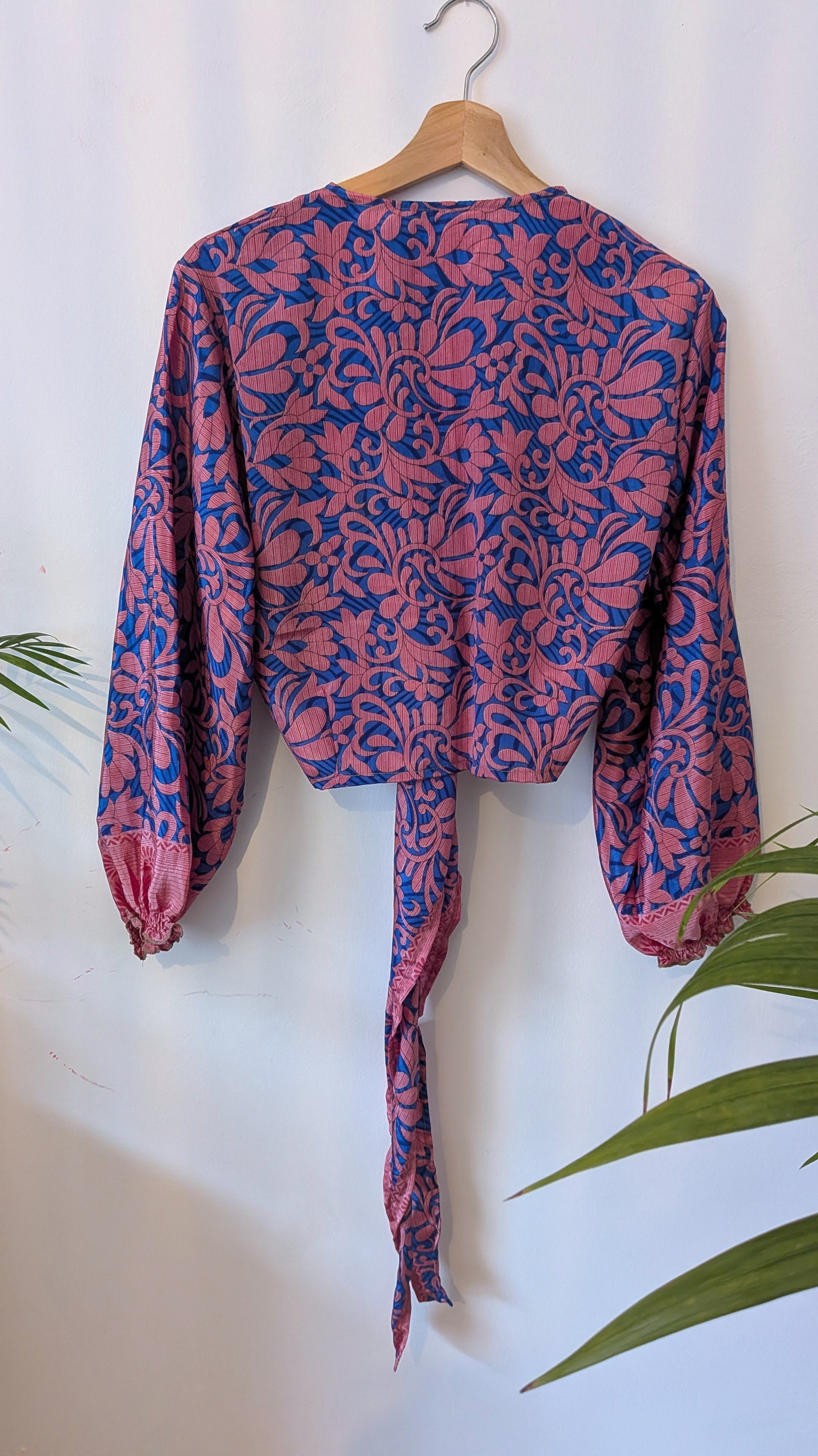 Wrap blouse with bishop sleeves