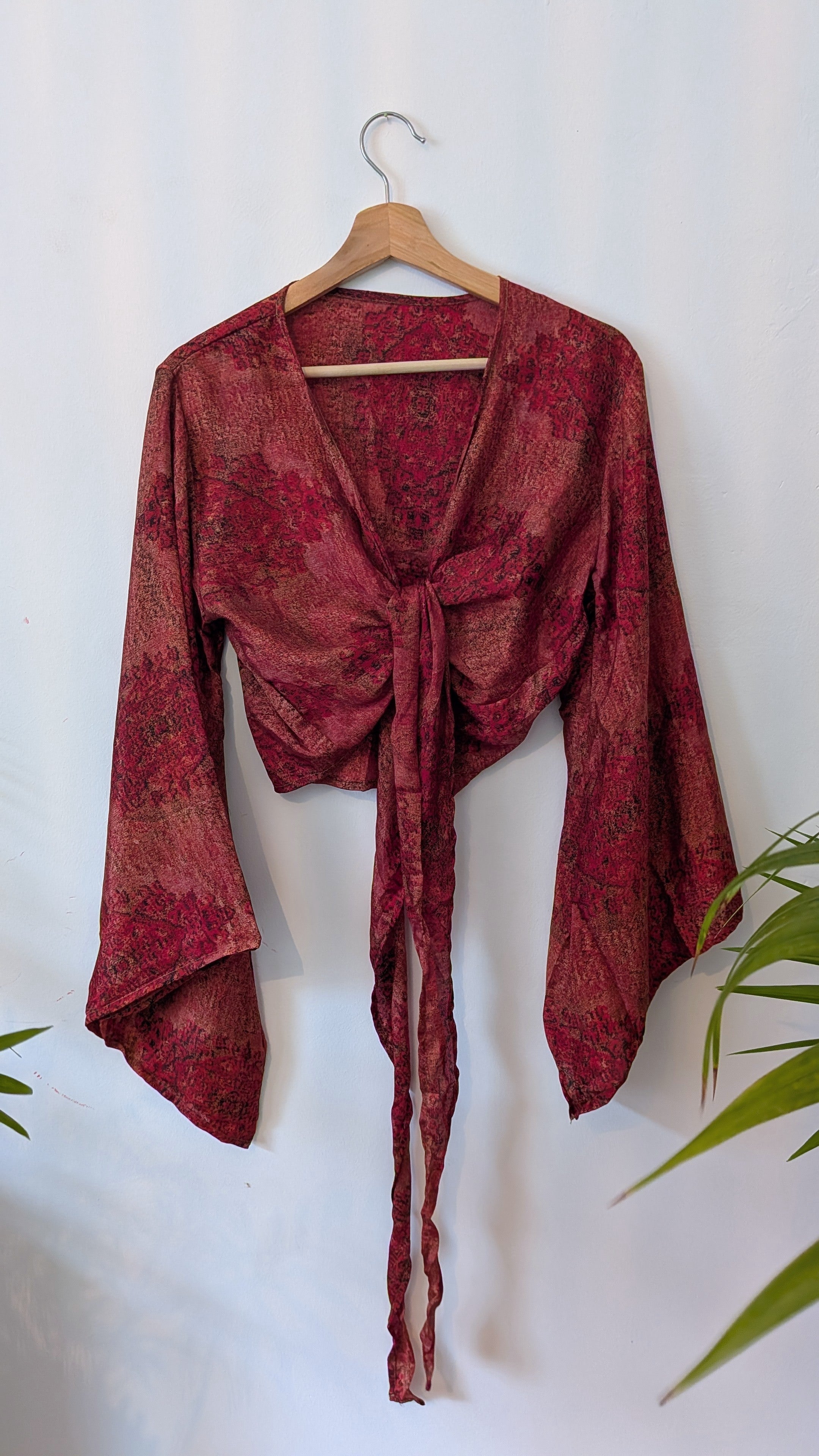 Wrap blouse bell sleeve