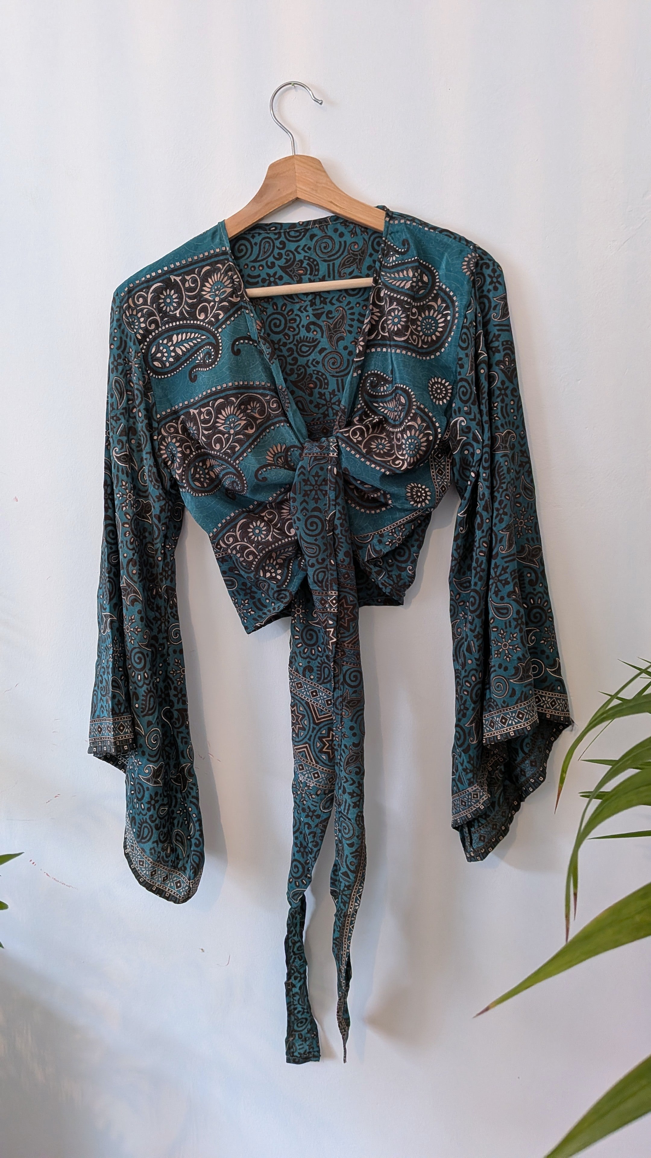 Wrap blouse bell sleeve