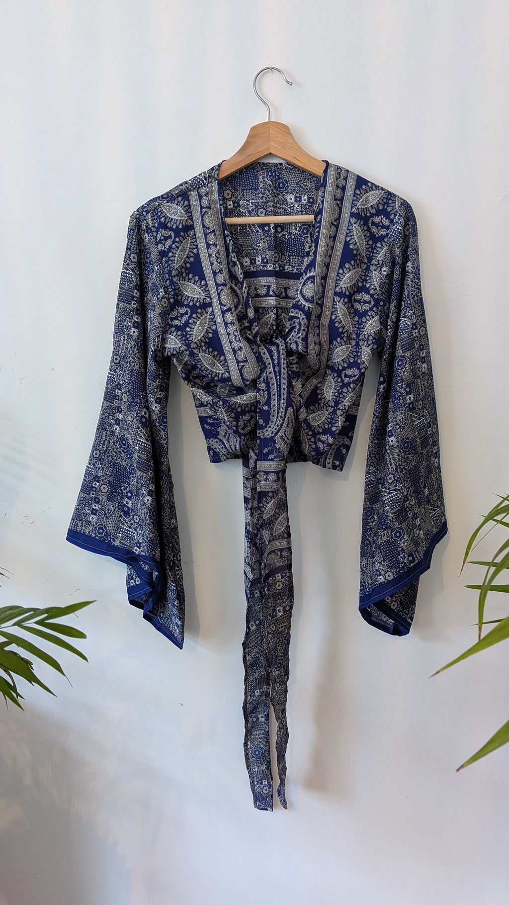 Wrap blouse bell sleeve