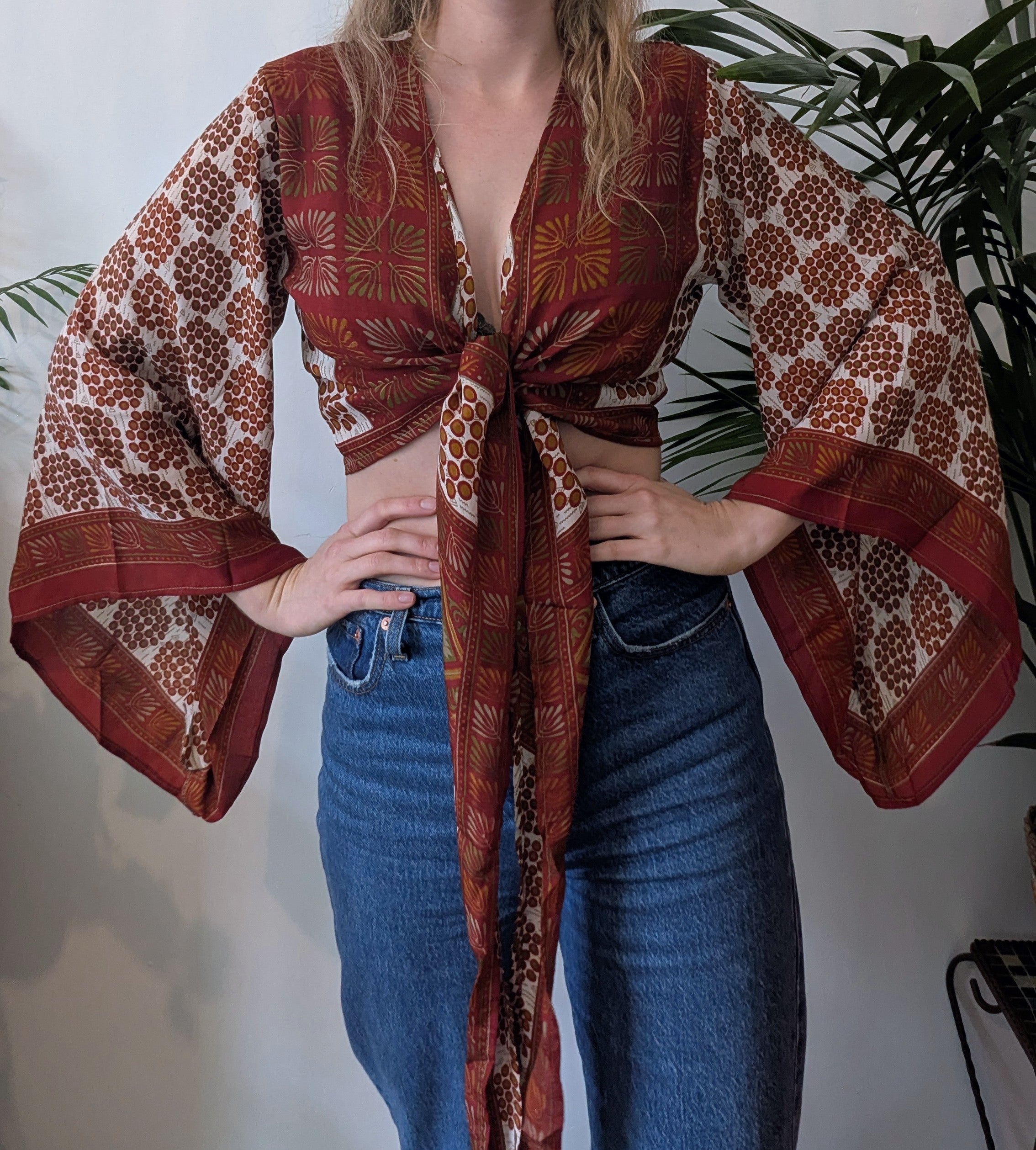 Wrap blouse bell sleeve