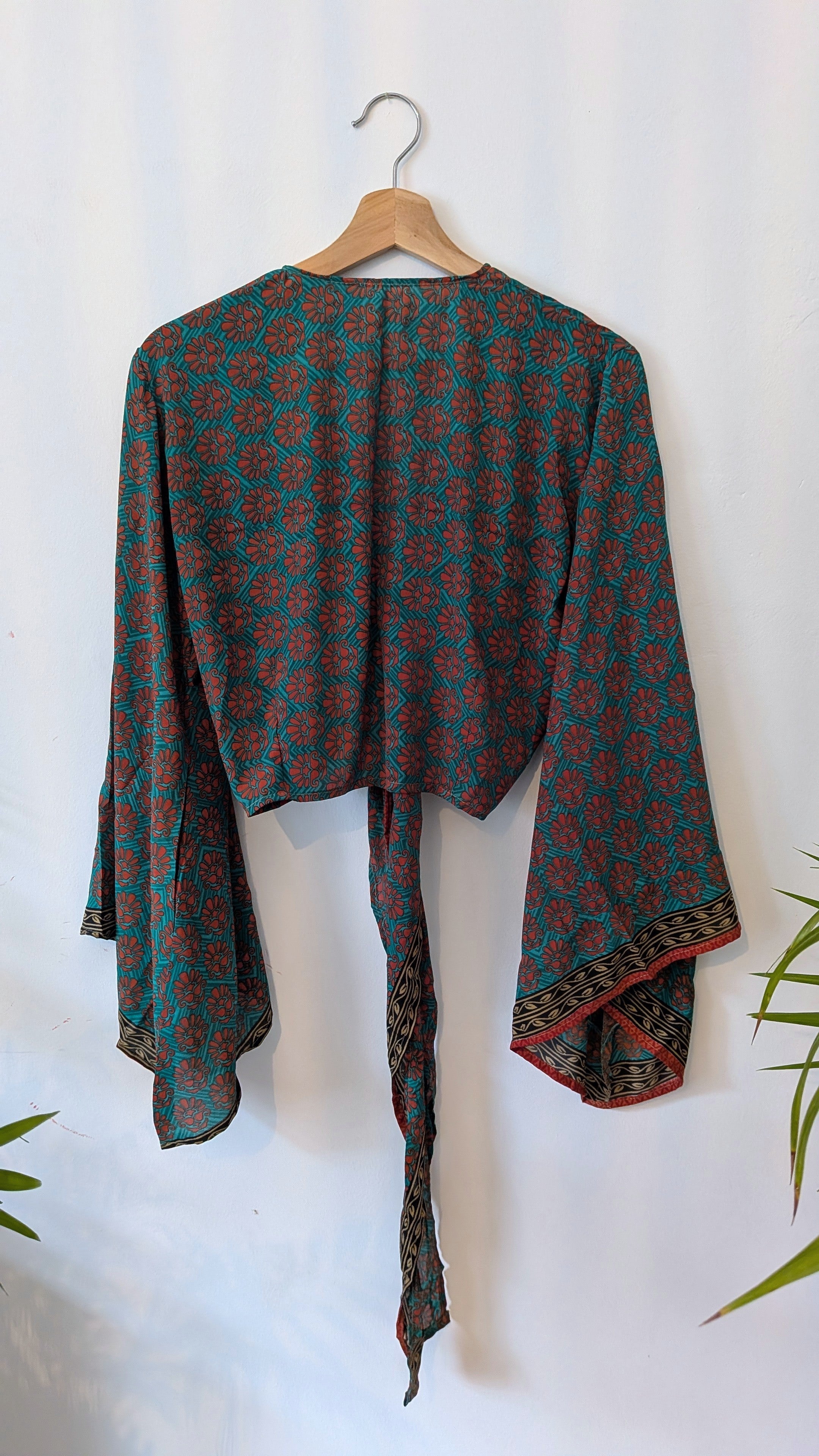 Wrap blouse bell sleeve