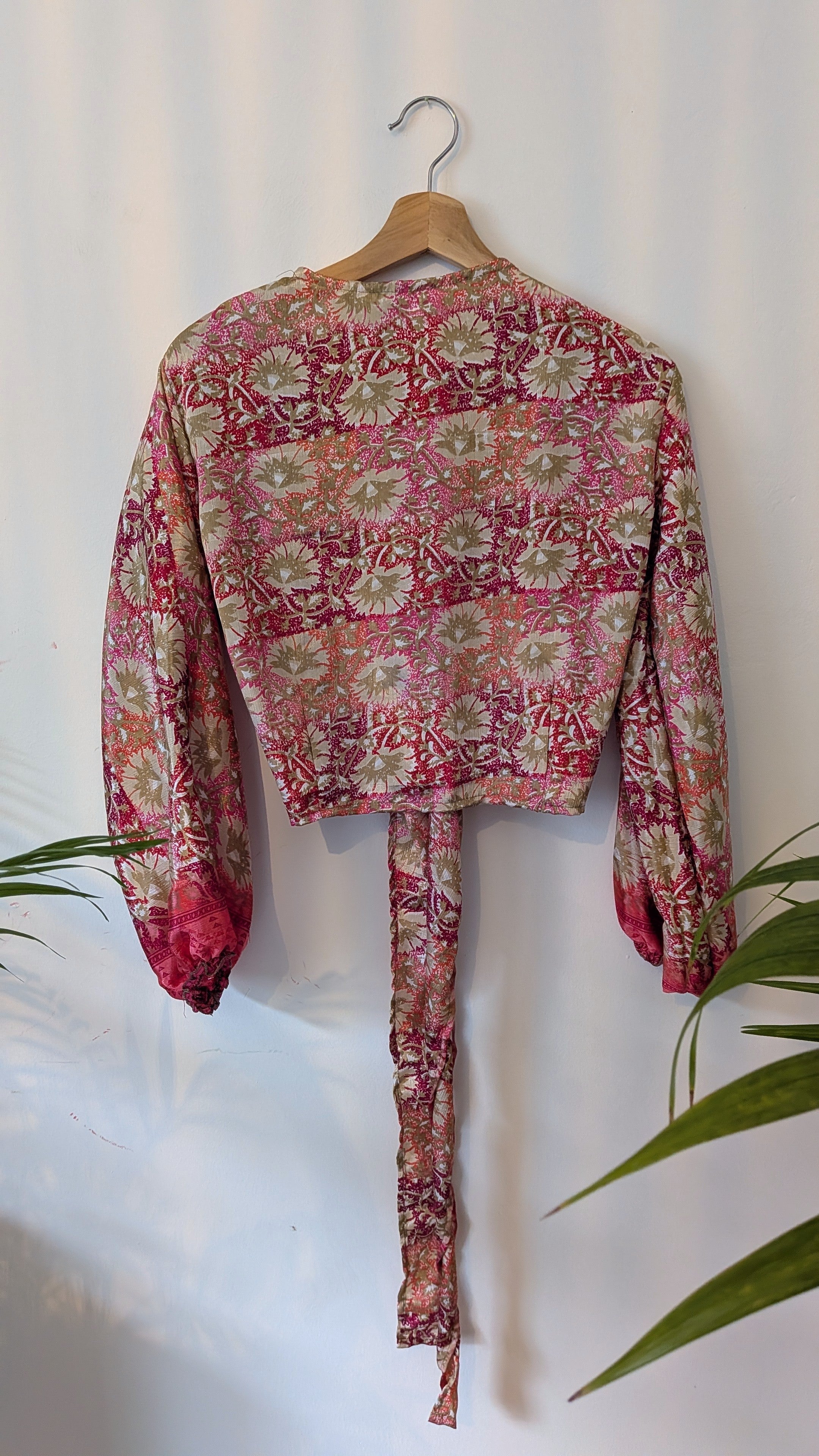 Wrap blouse with bishop sleeves