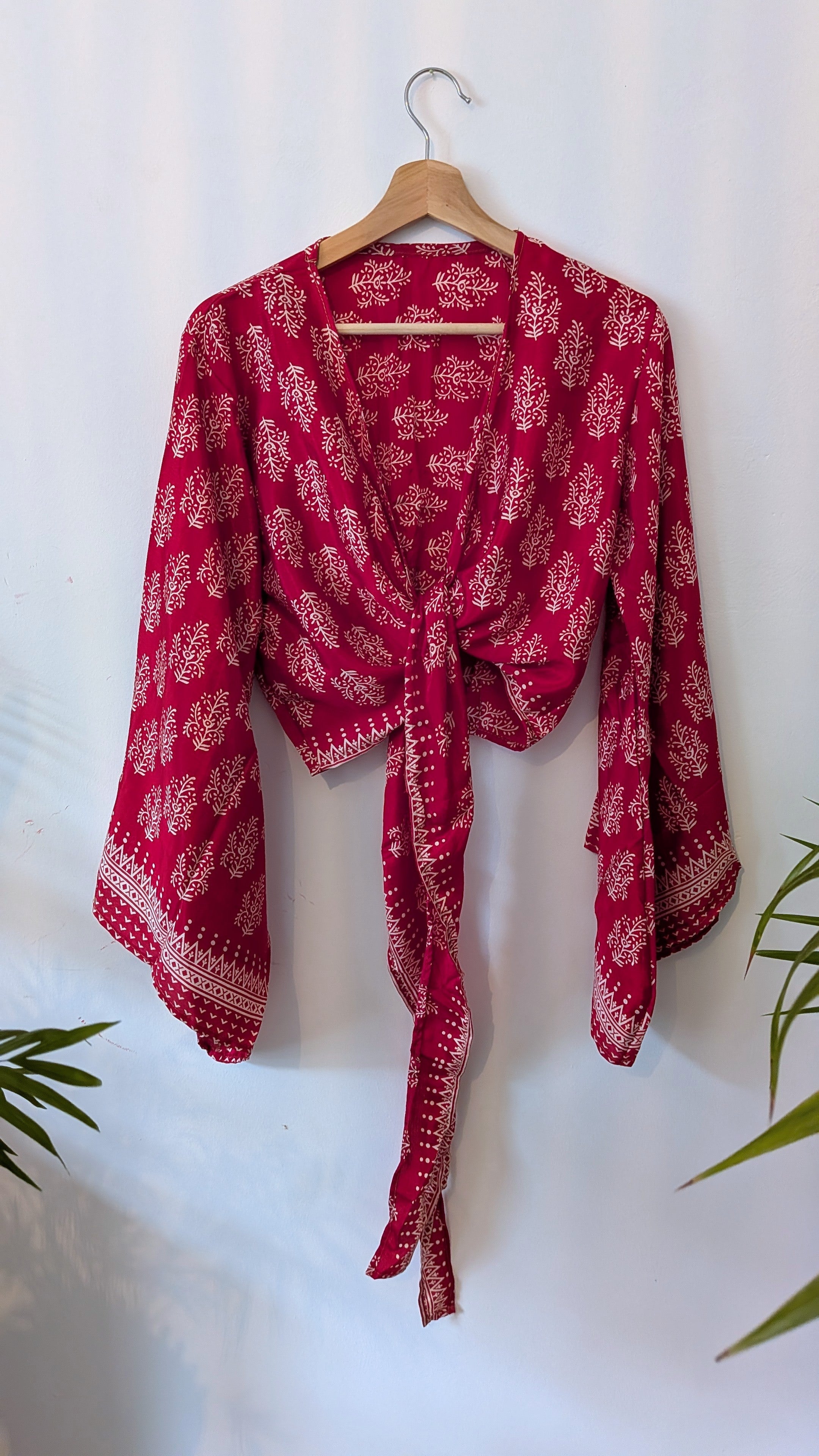 Wrap blouse bell sleeve