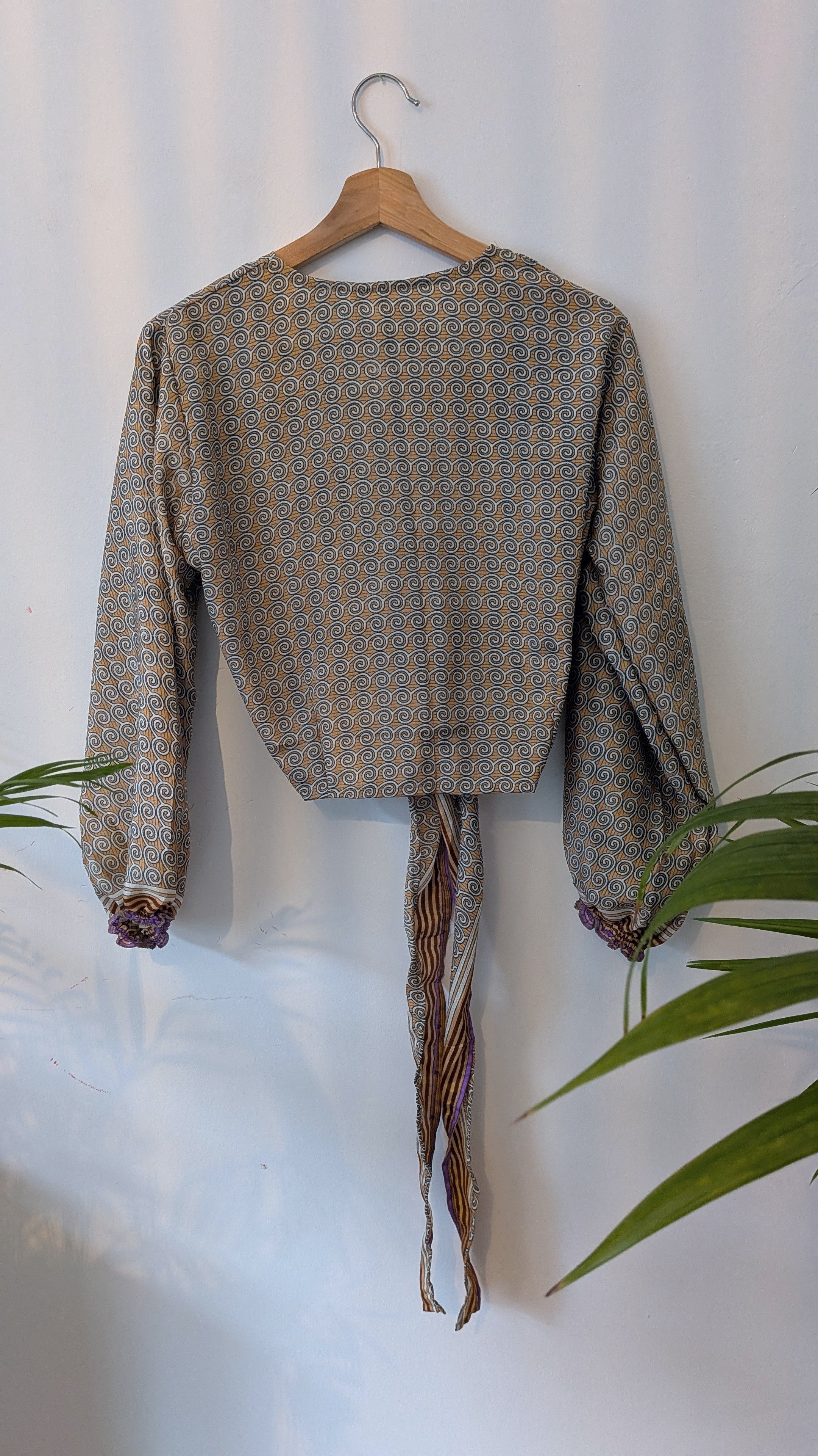 Wrap blouse with bishop sleeves