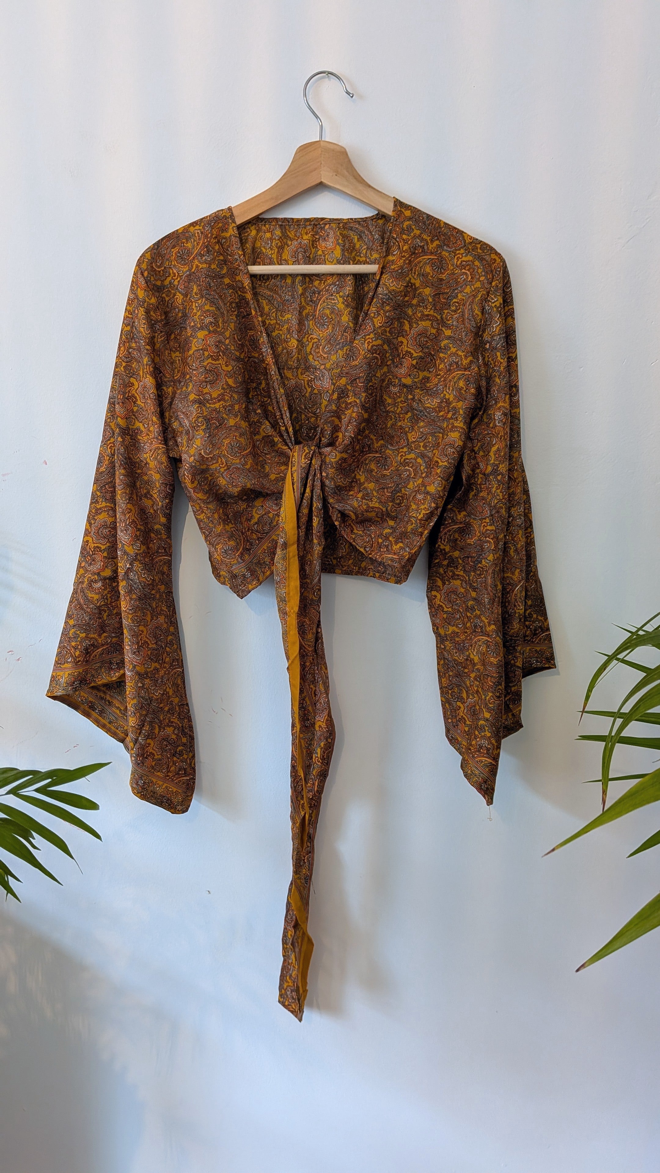 Wrap blouse bell sleeve