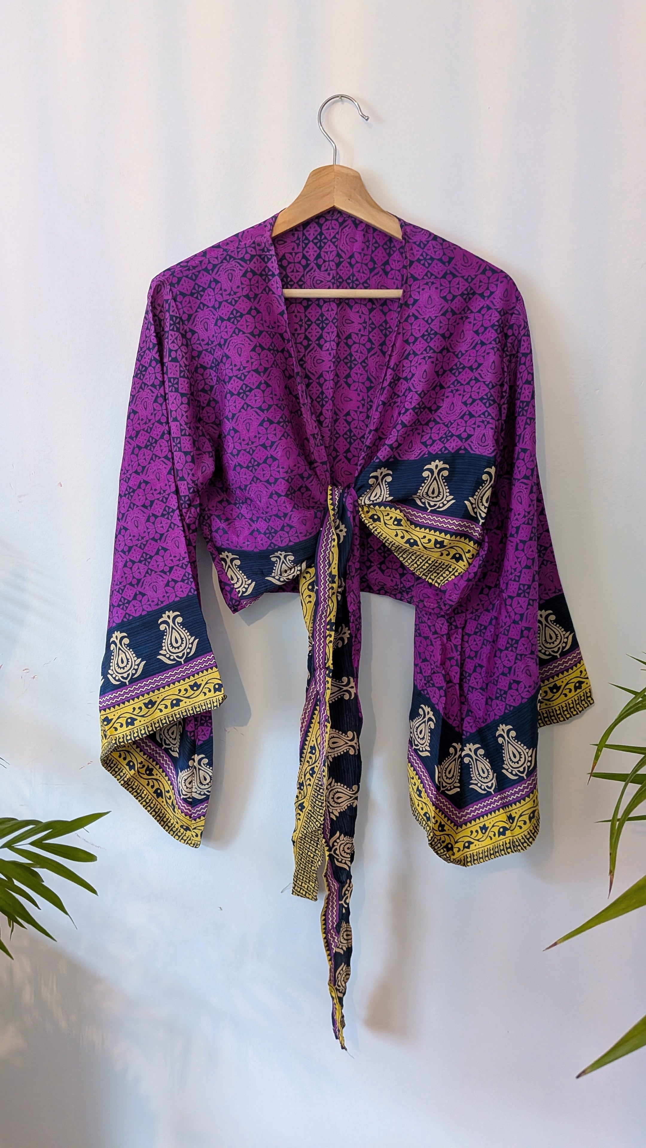 Wrap blouse bell sleeve