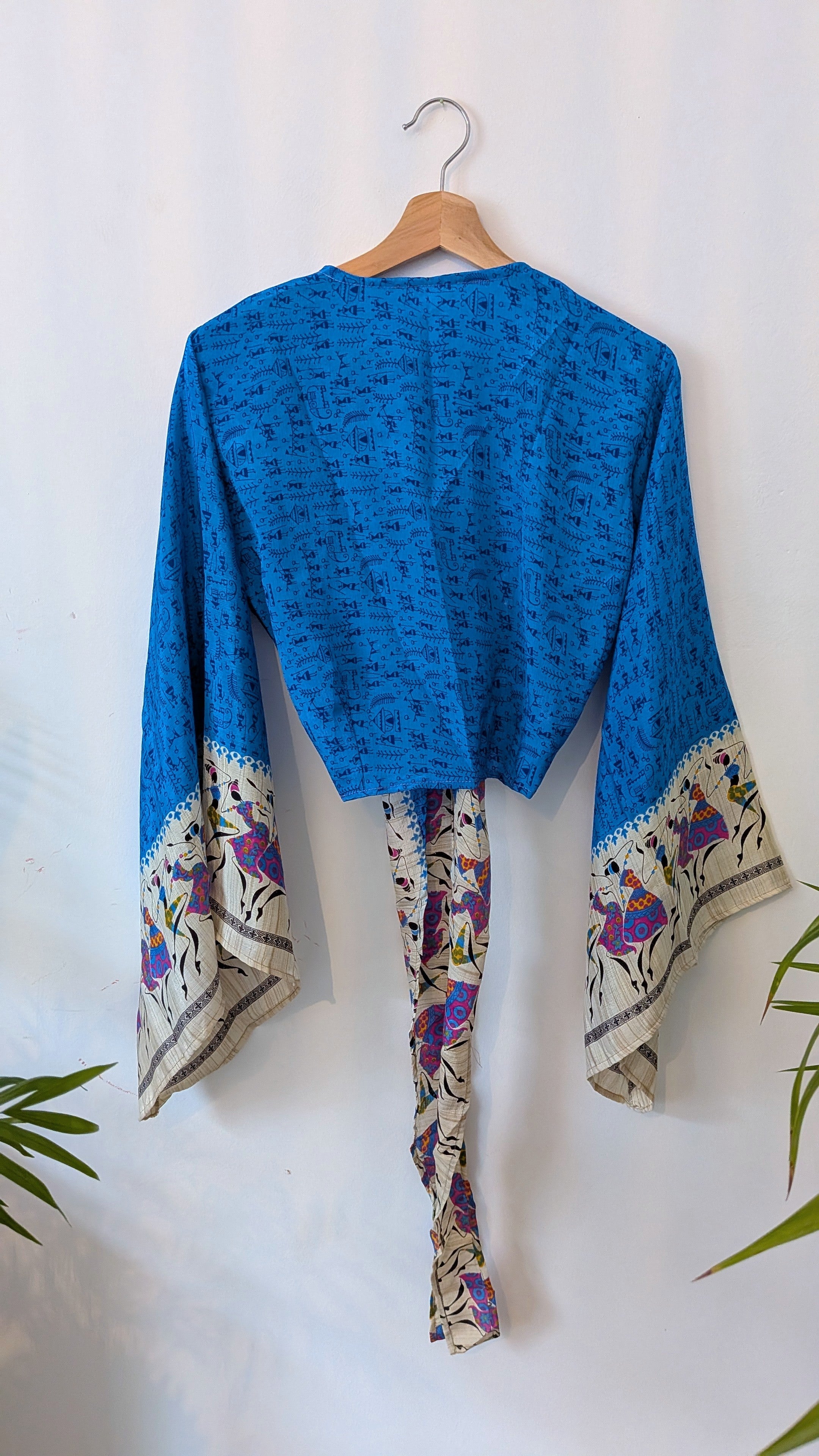 Wrap blouse bell sleeve