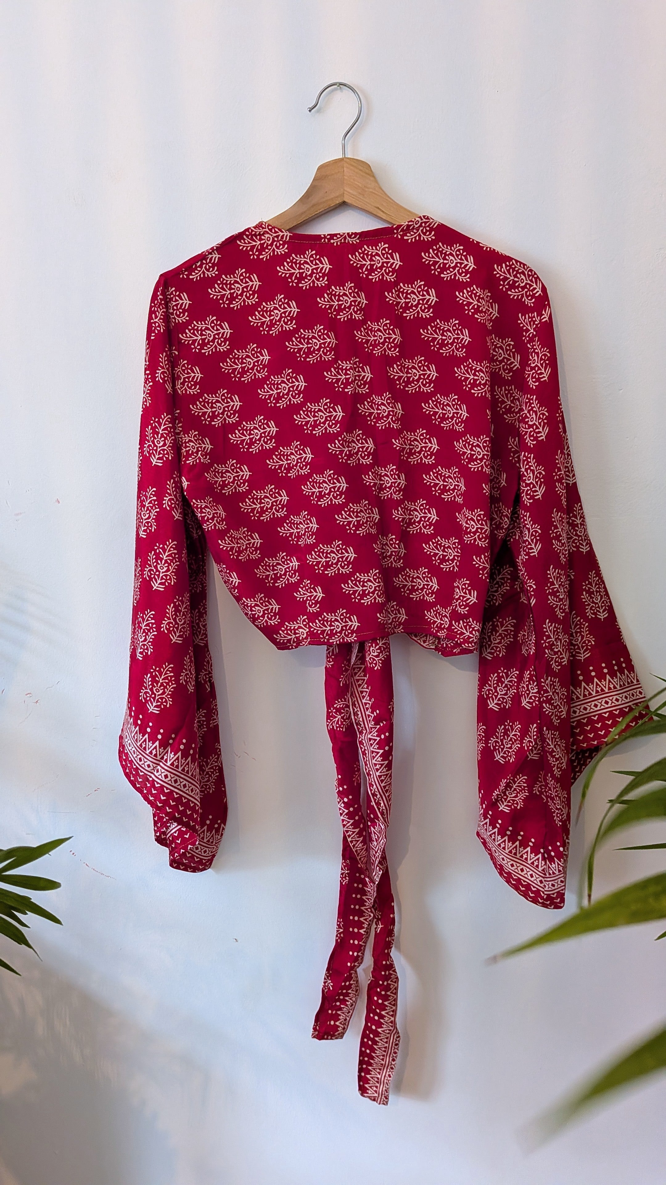 Wrap blouse bell sleeve