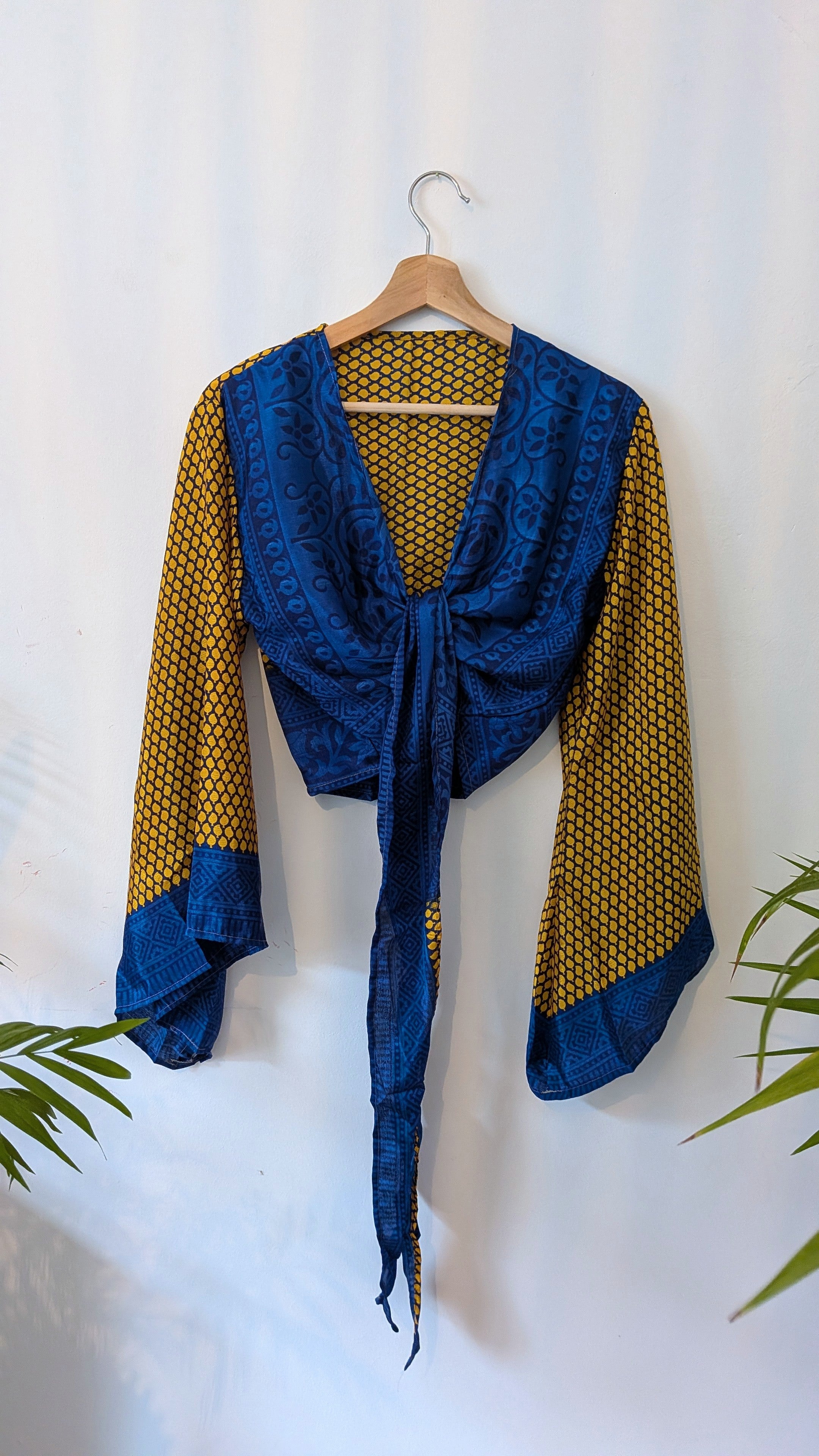 Wrap blouse bell sleeve