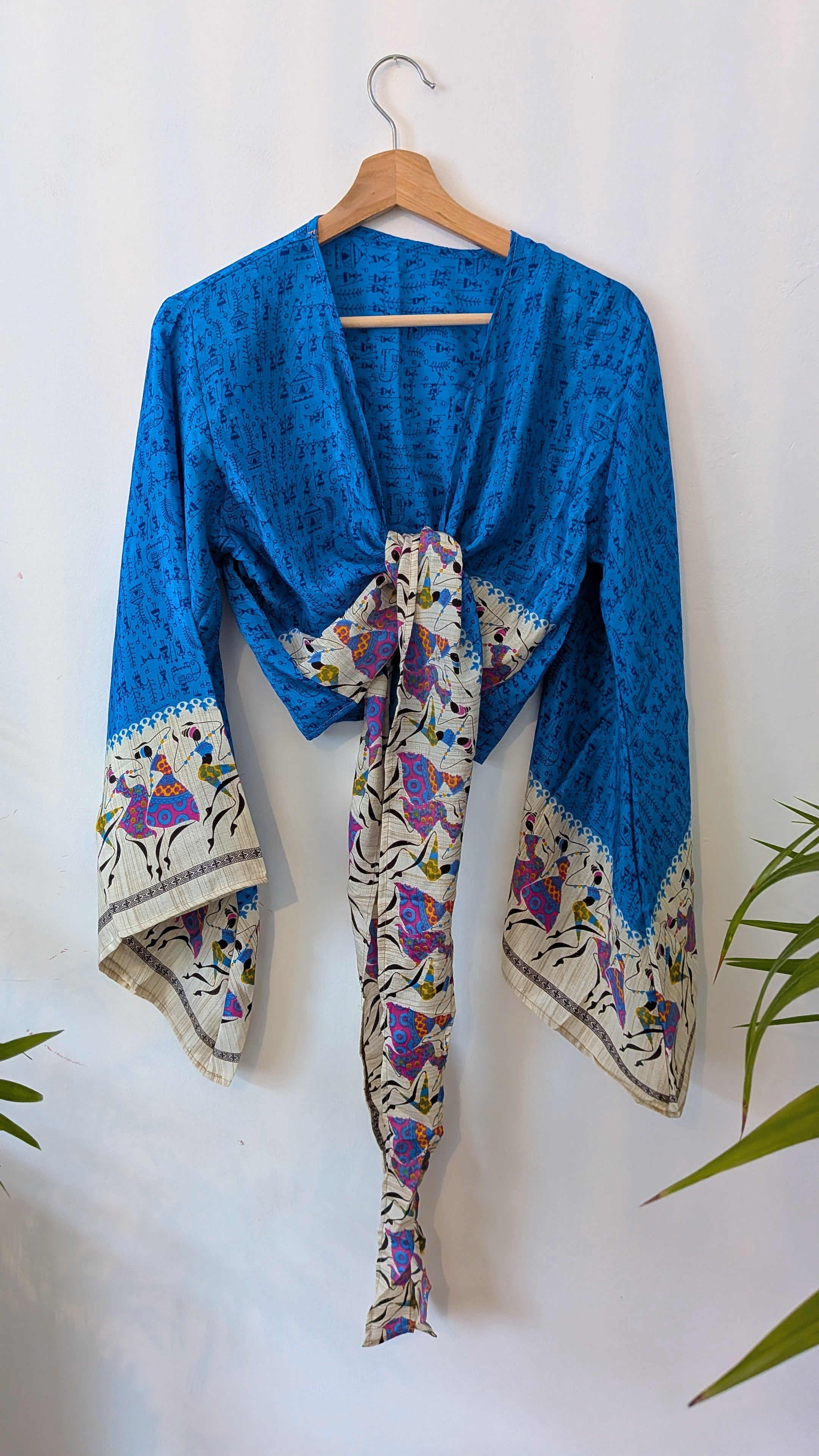 Wrap blouse bell sleeve