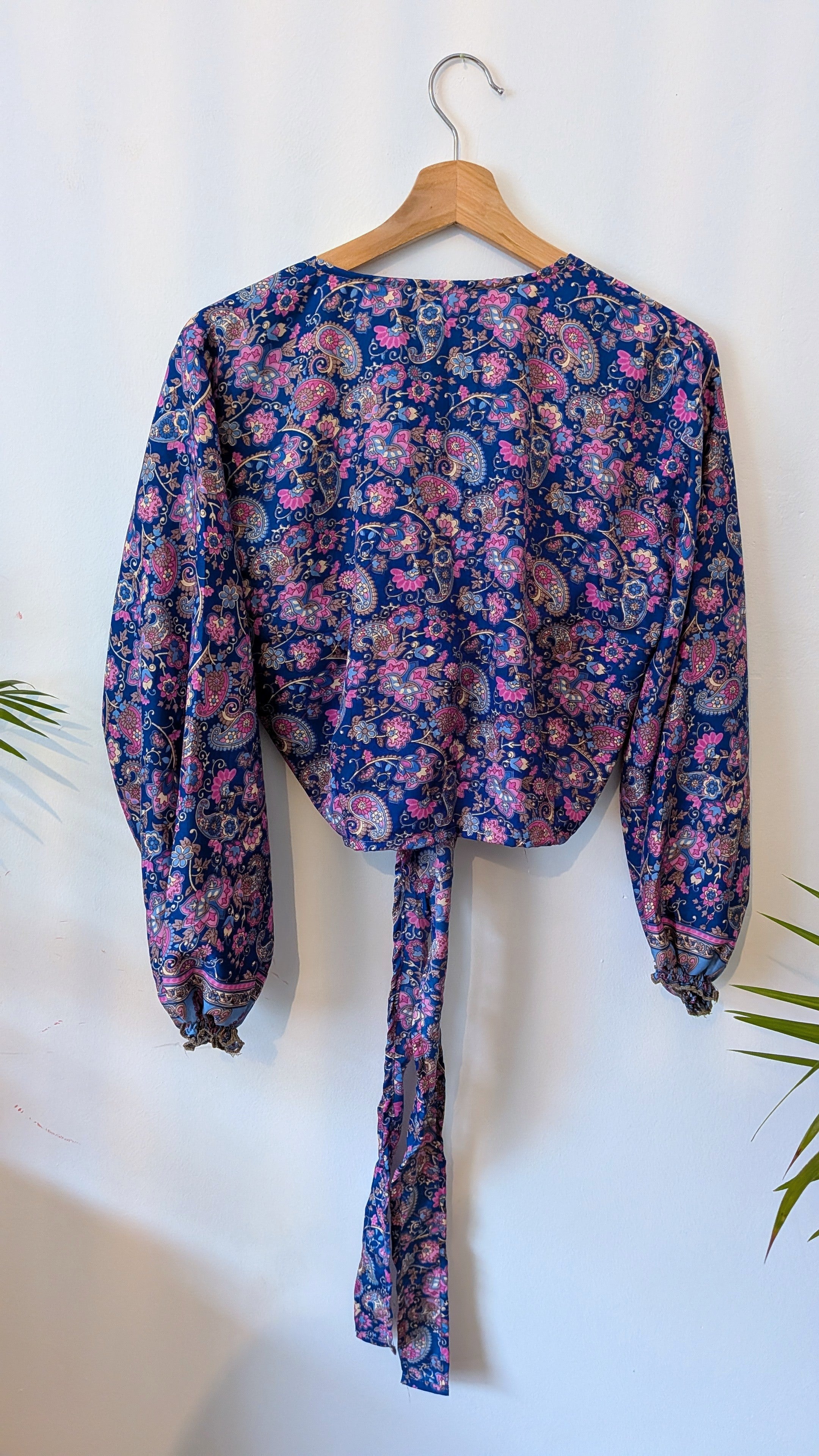 Wrap blouse with bishop sleeves