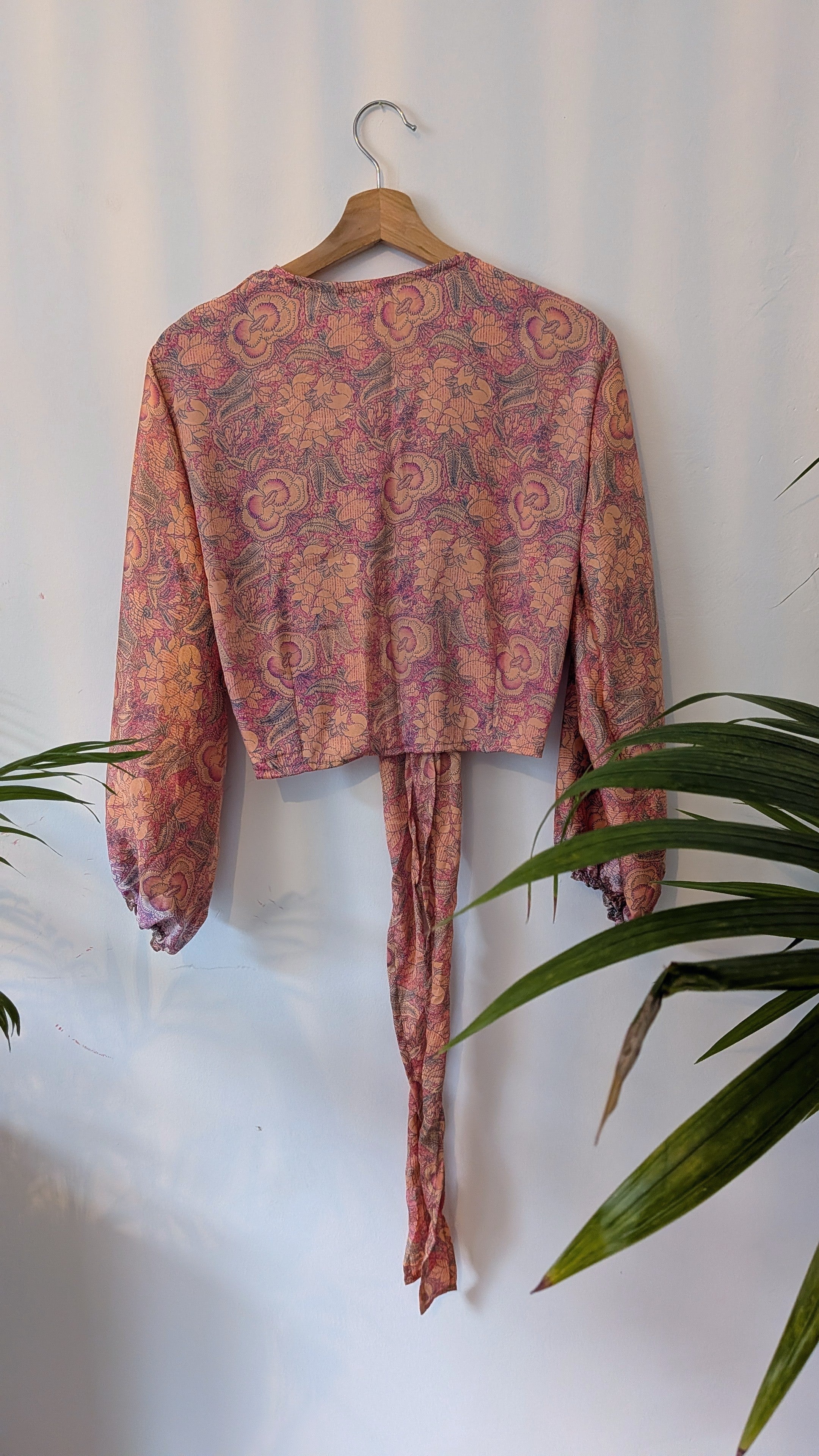 Wrap blouse with bishop sleeves