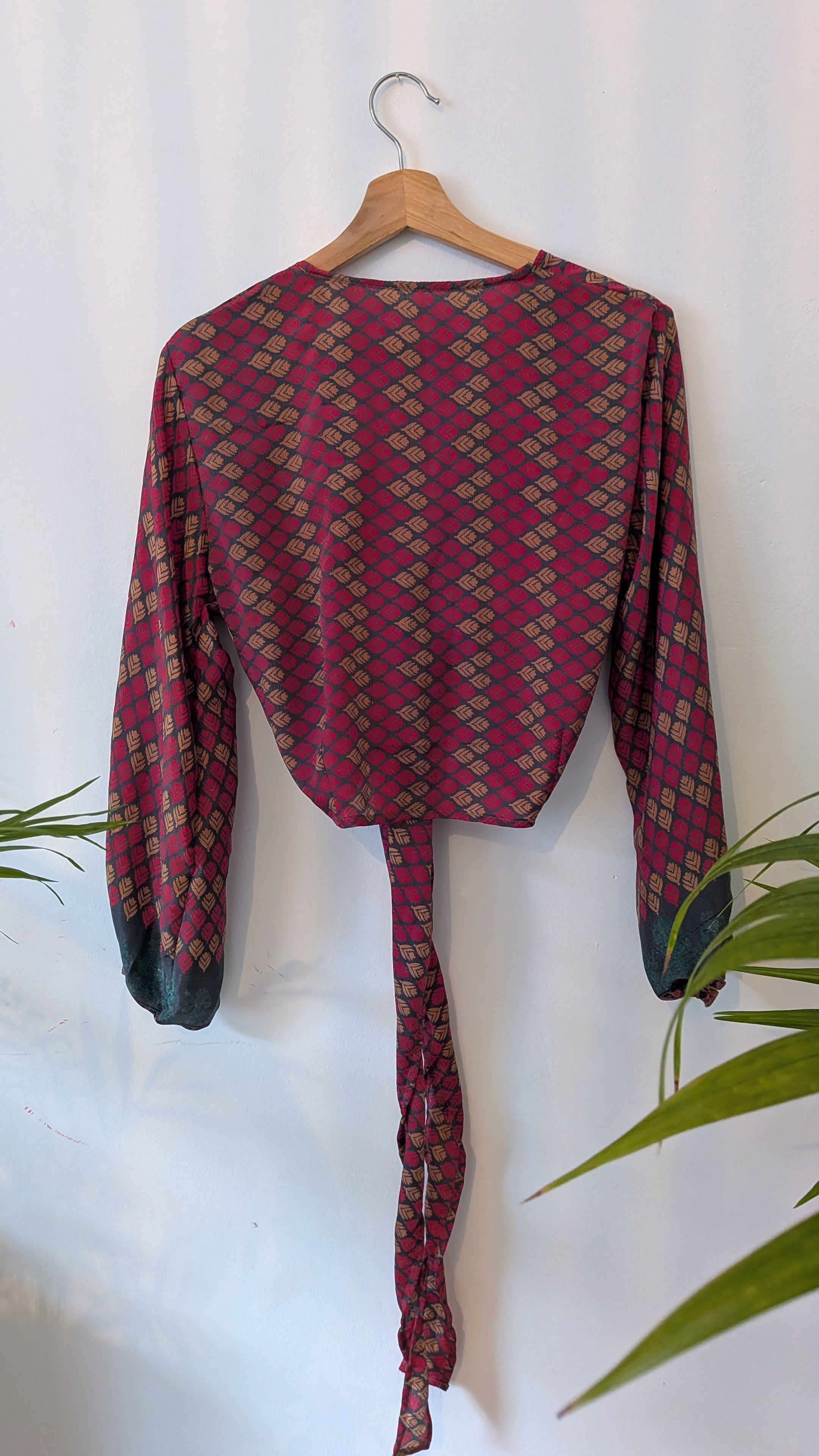 Wrap blouse with bishop sleeves