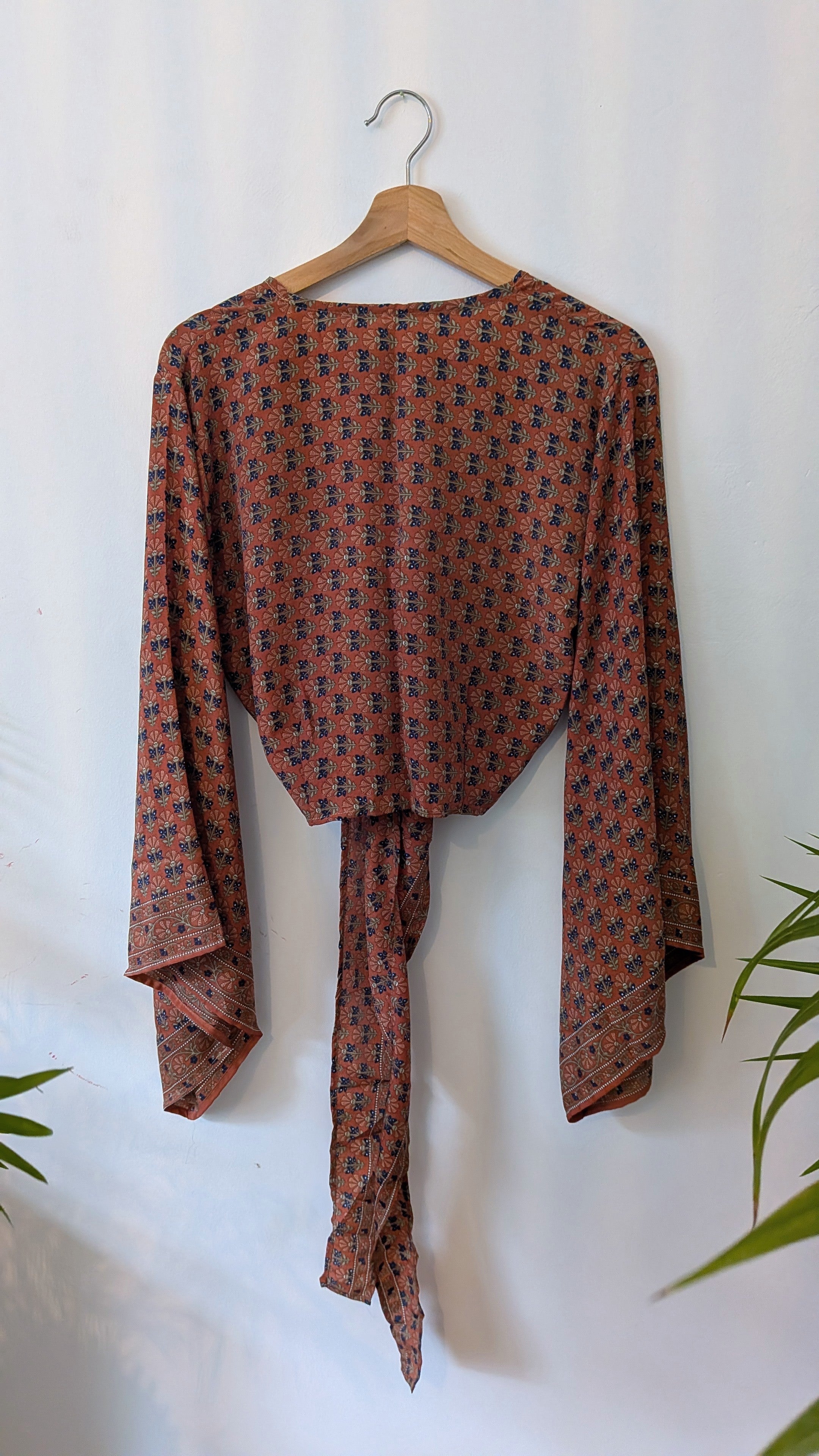 Wrap blouse bell sleeve