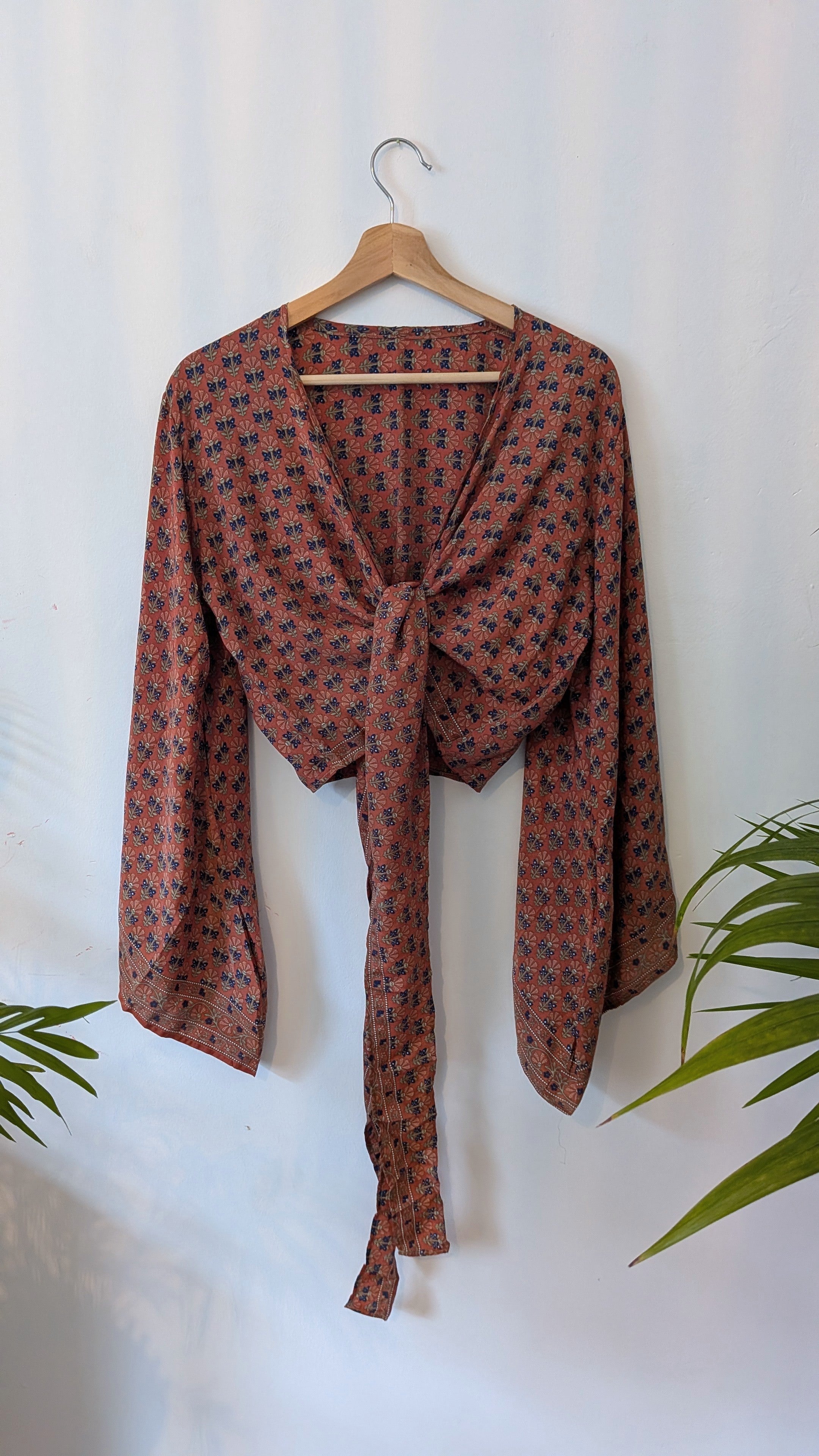 Wrap blouse bell sleeve