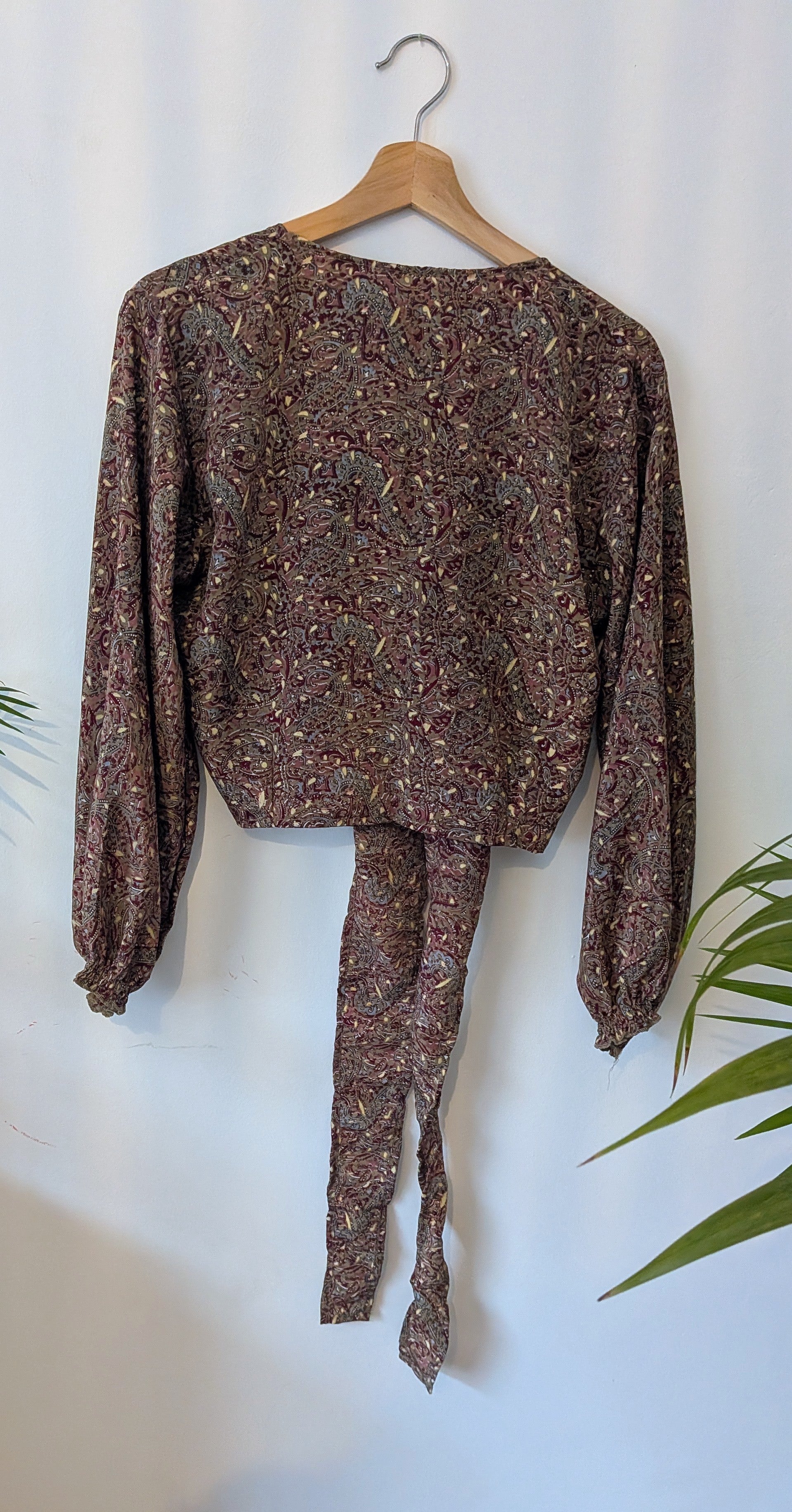 Wrap blouse with bishop sleeves