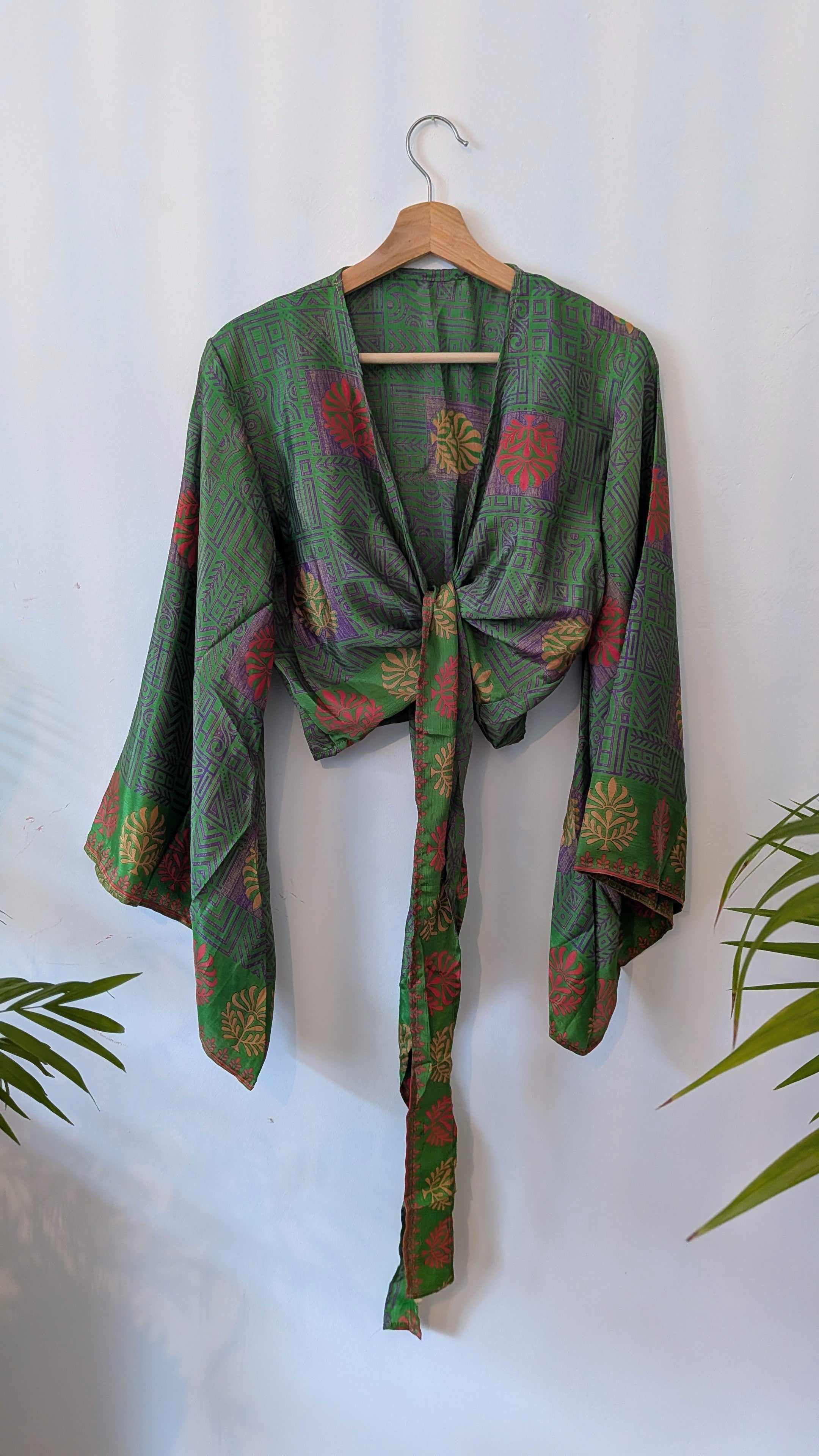 Wrap blouse bell sleeve