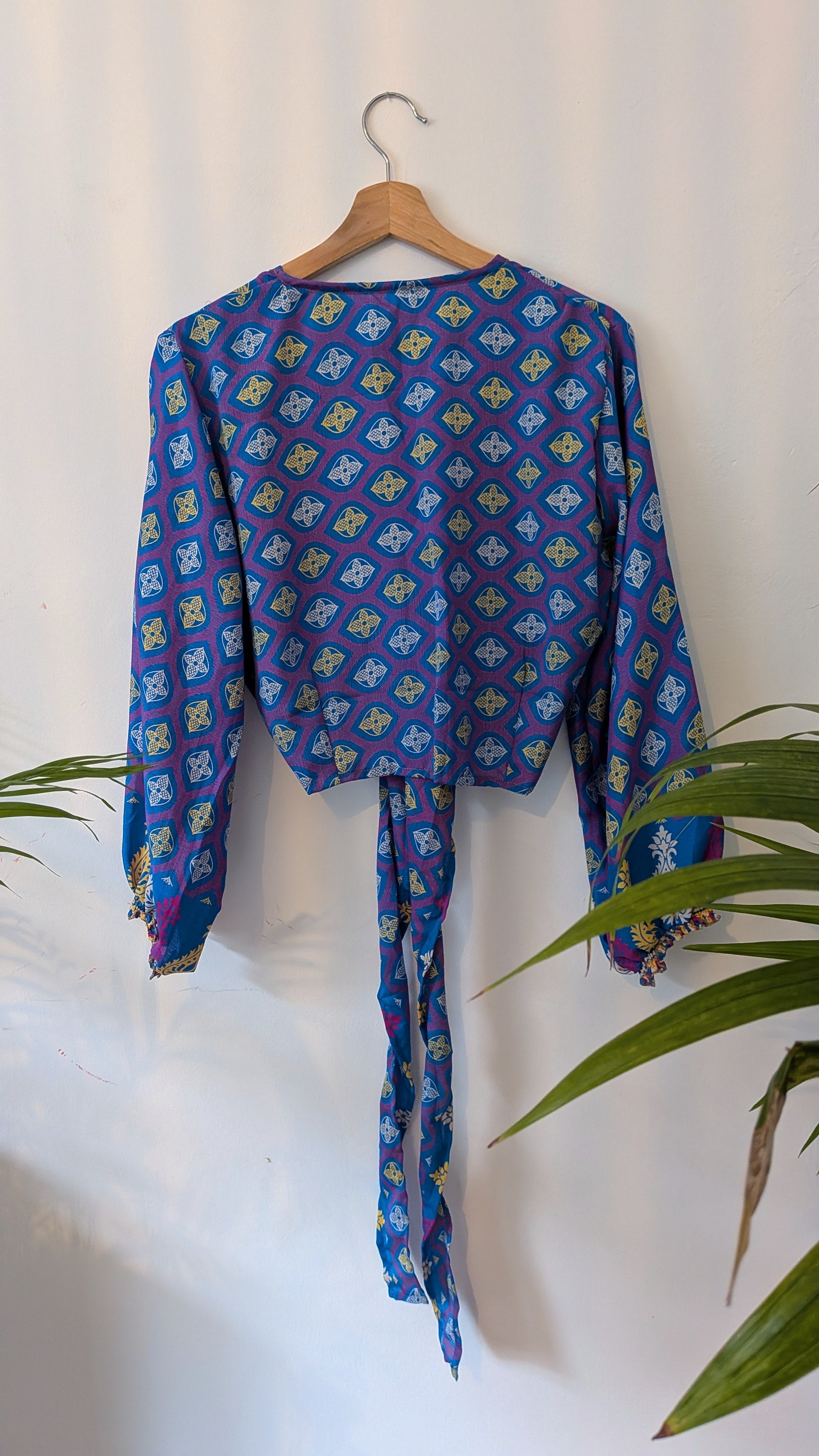 Wrap blouse with bishop sleeves