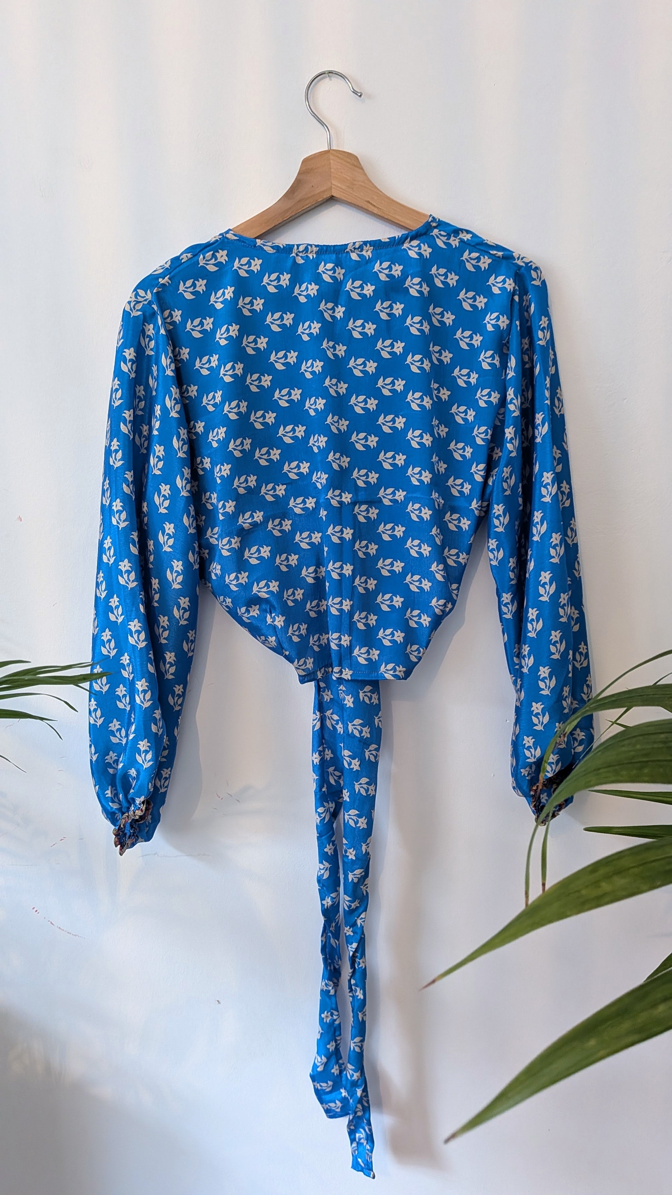 Wrap blouse with bishop sleeves