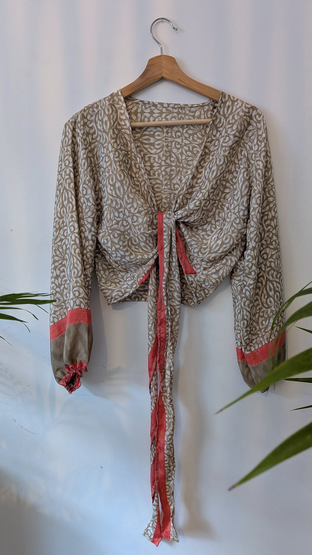 Wrap blouse with bishop sleeves