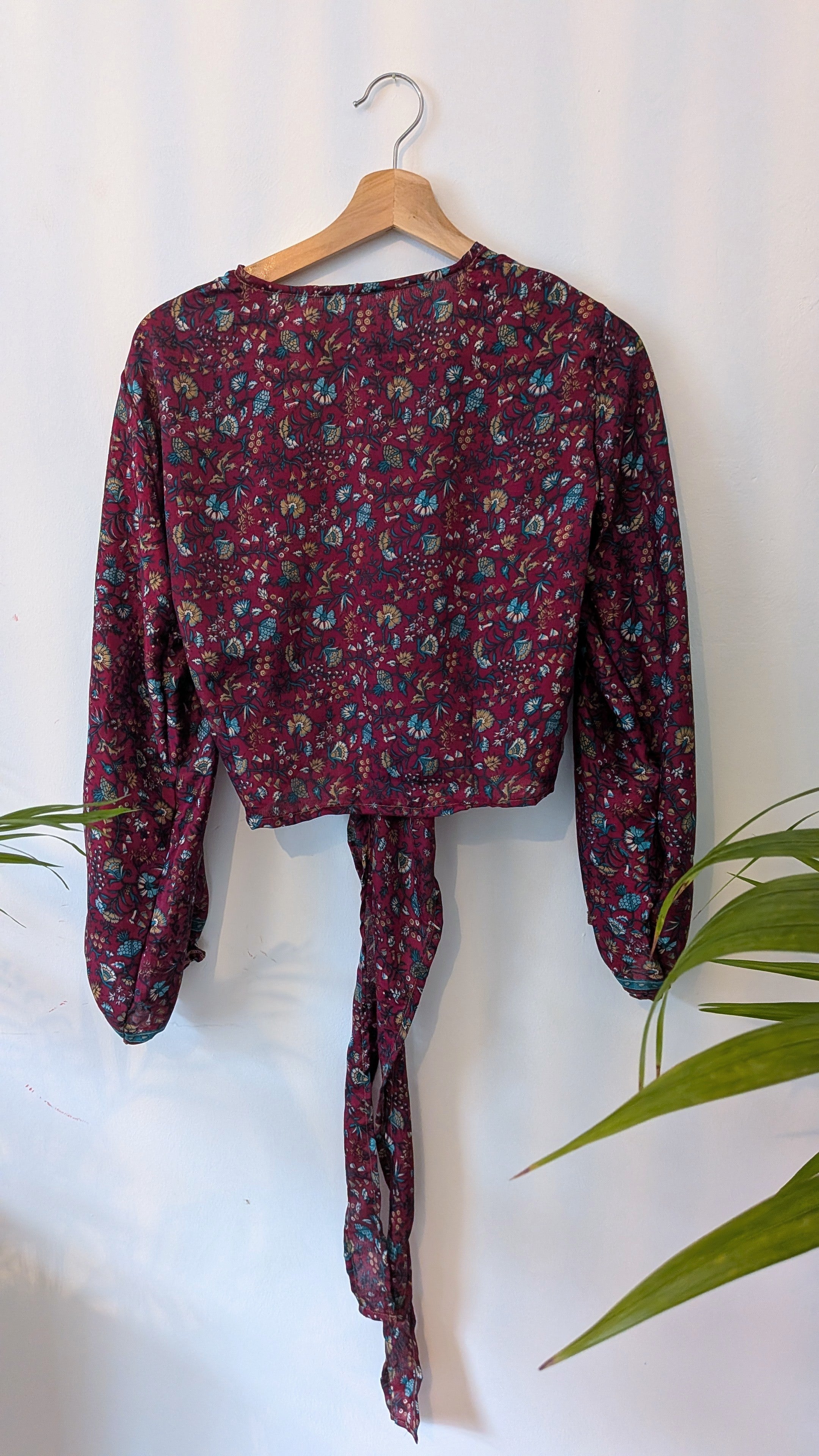 Wrap blouse with bishop sleeves