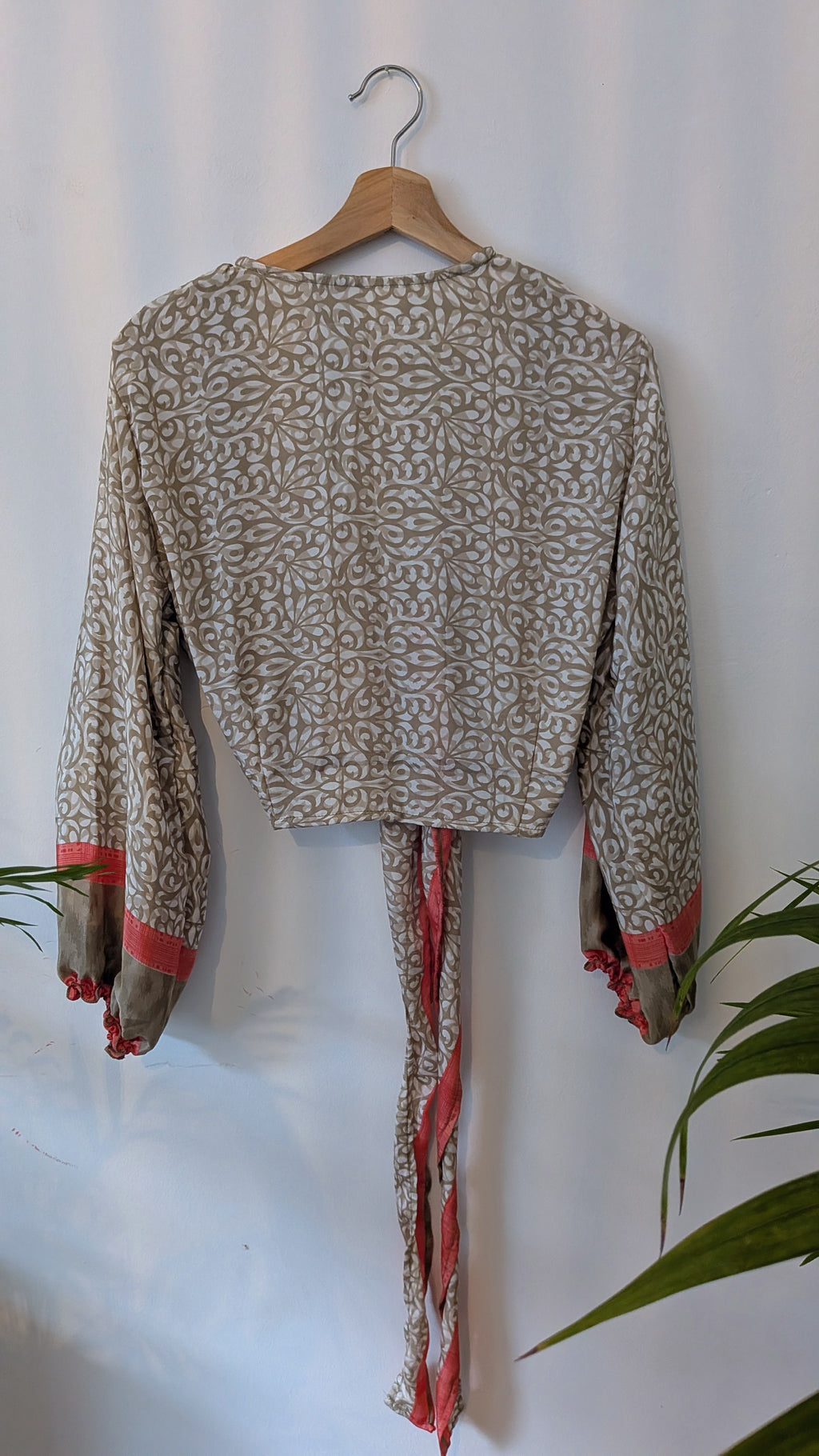 Wrap blouse with bishop sleeves
