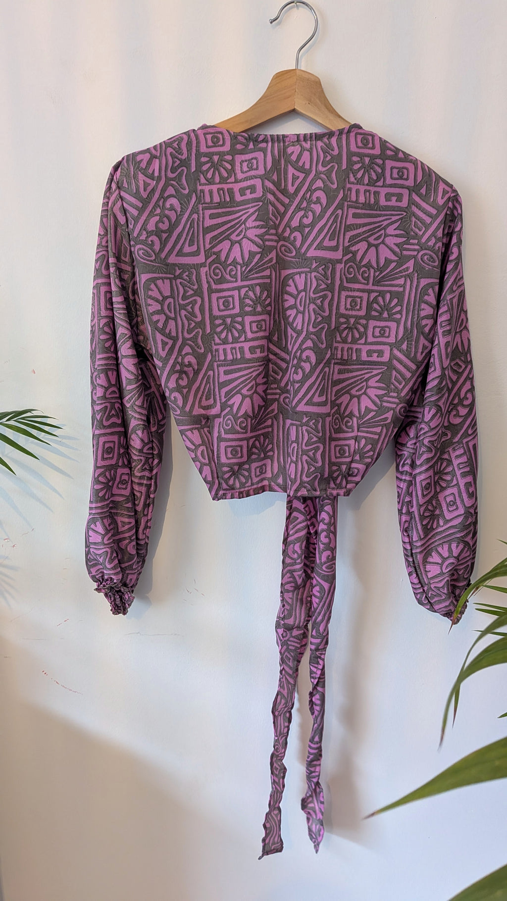 Wrap blouse with bishop sleeves