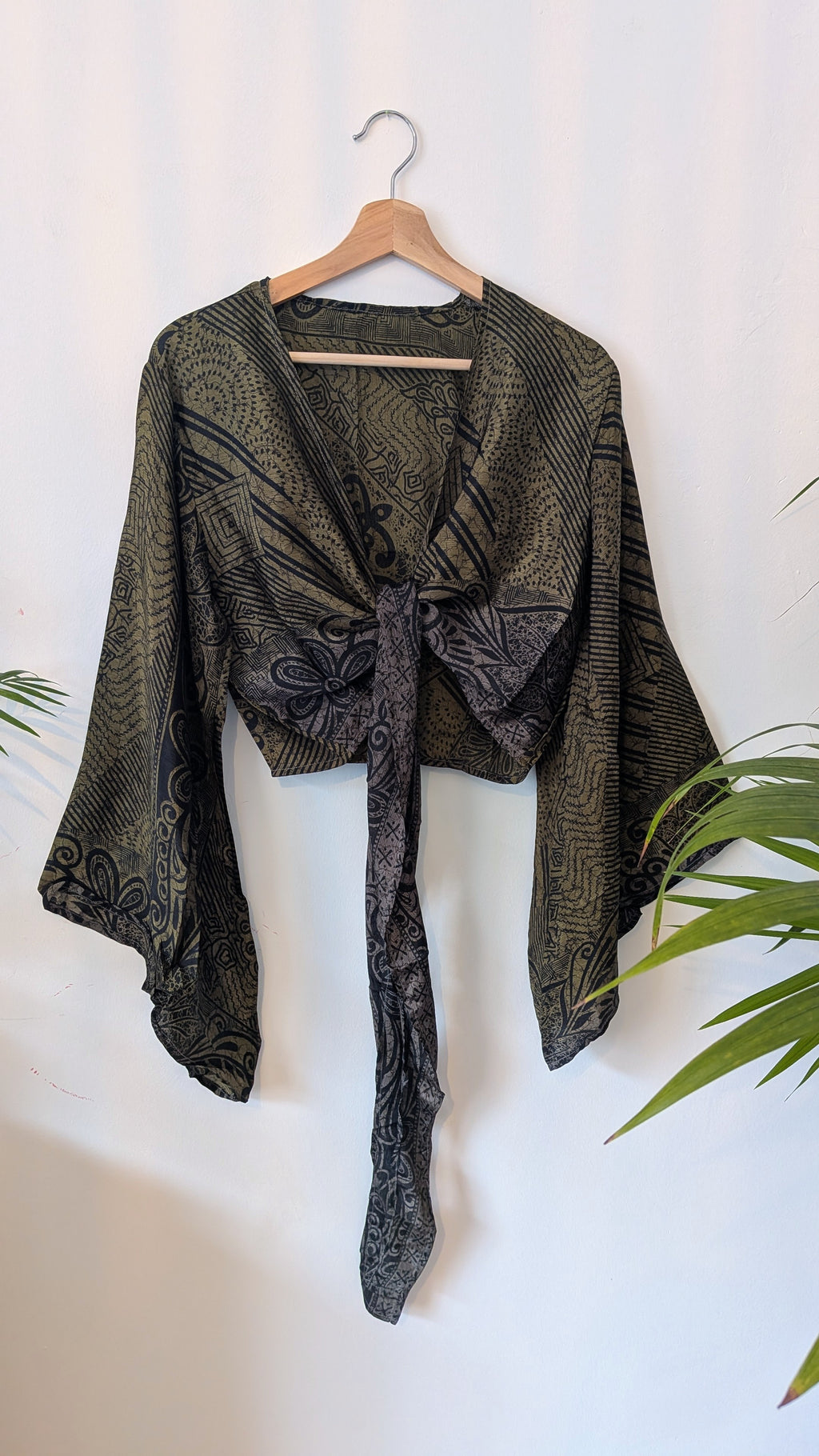 Wrap blouse bell sleeve