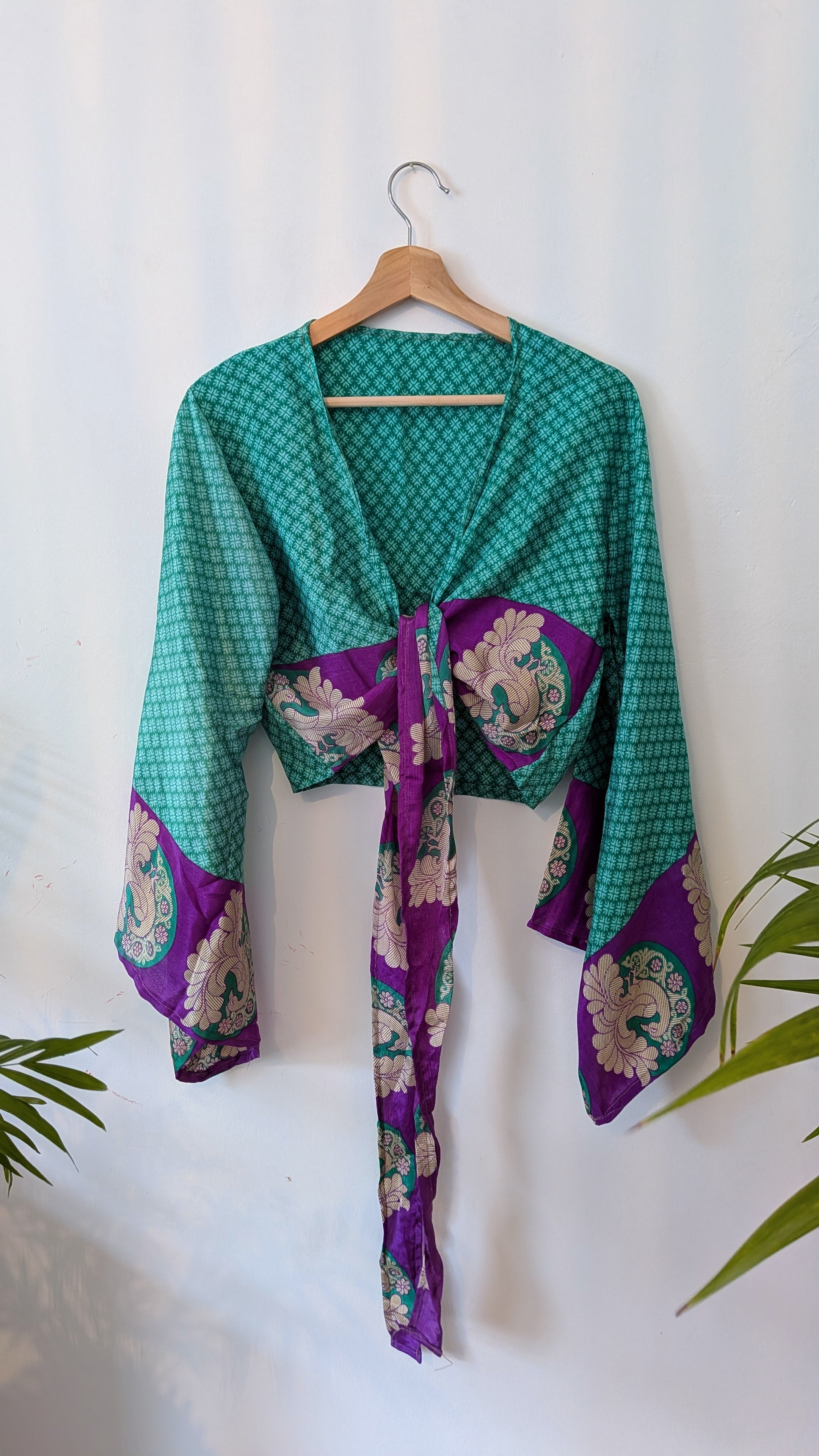 Wrap blouse bell sleeve