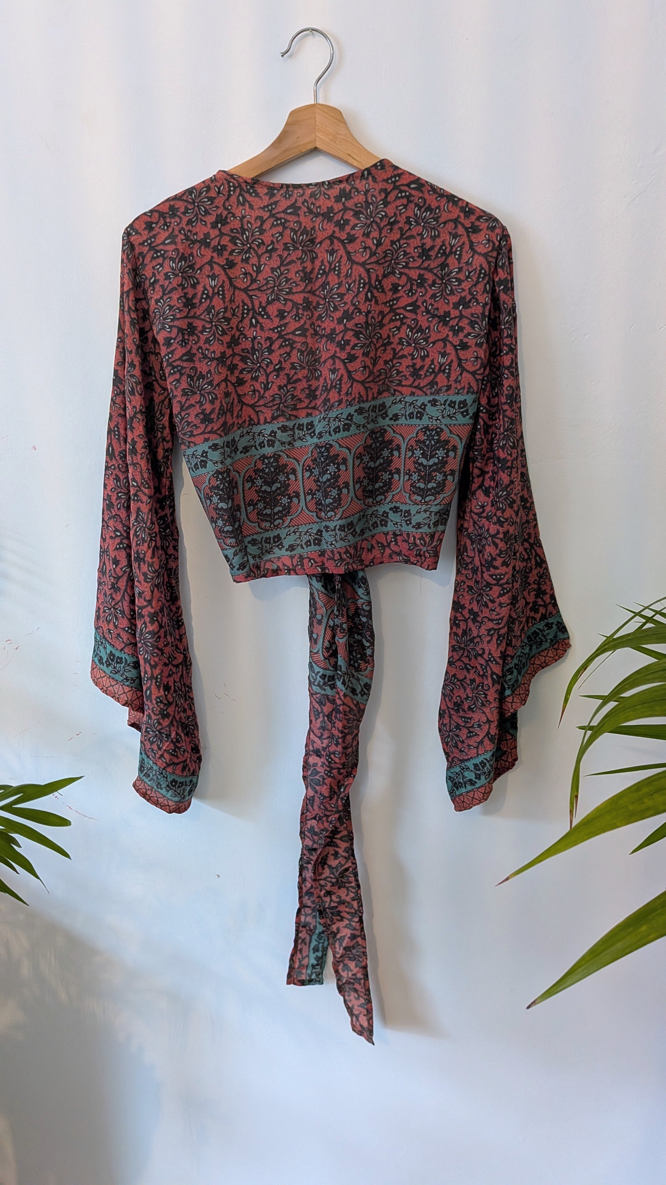 Wrap blouse bell sleeve