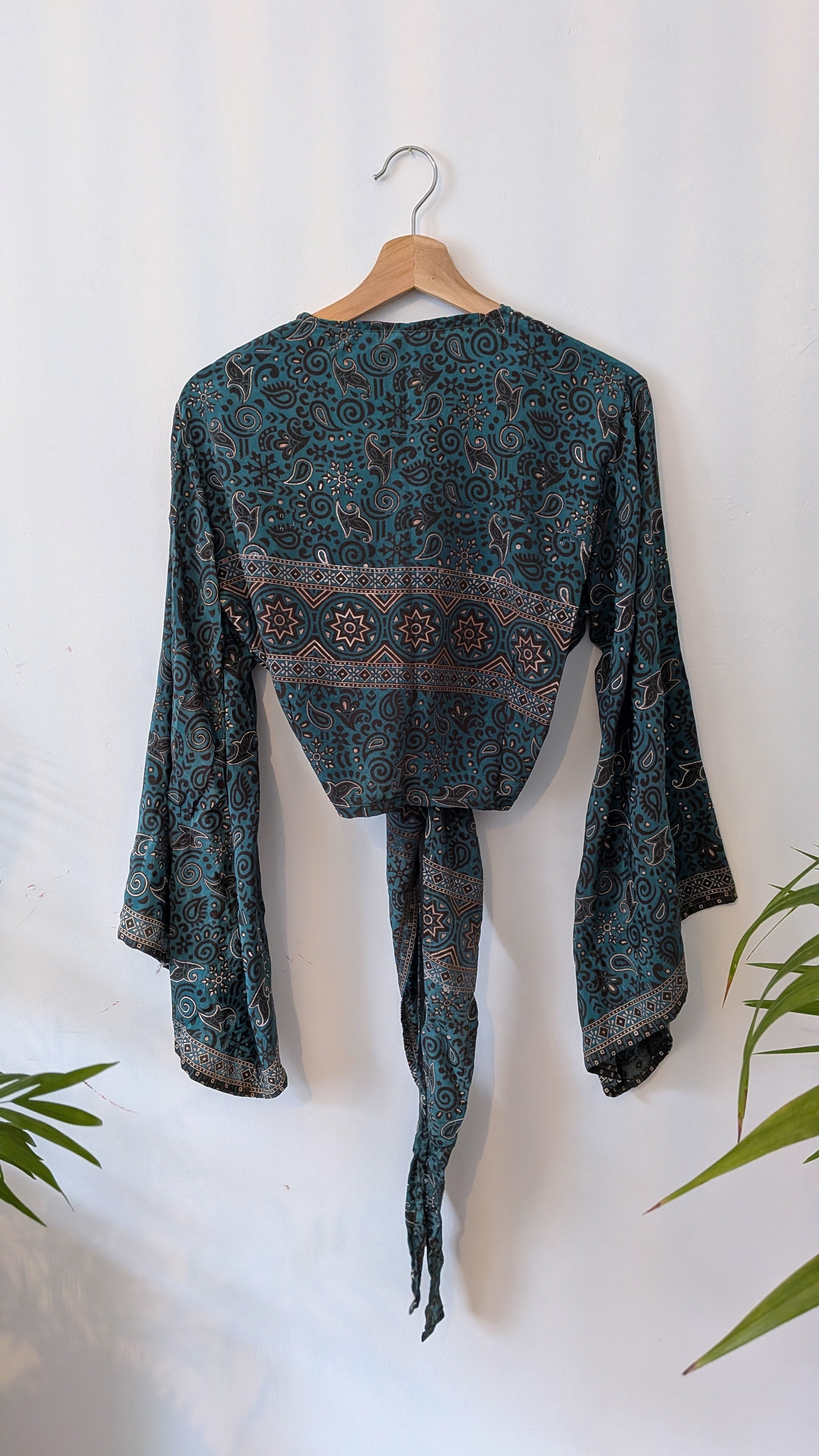 Wrap blouse bell sleeve