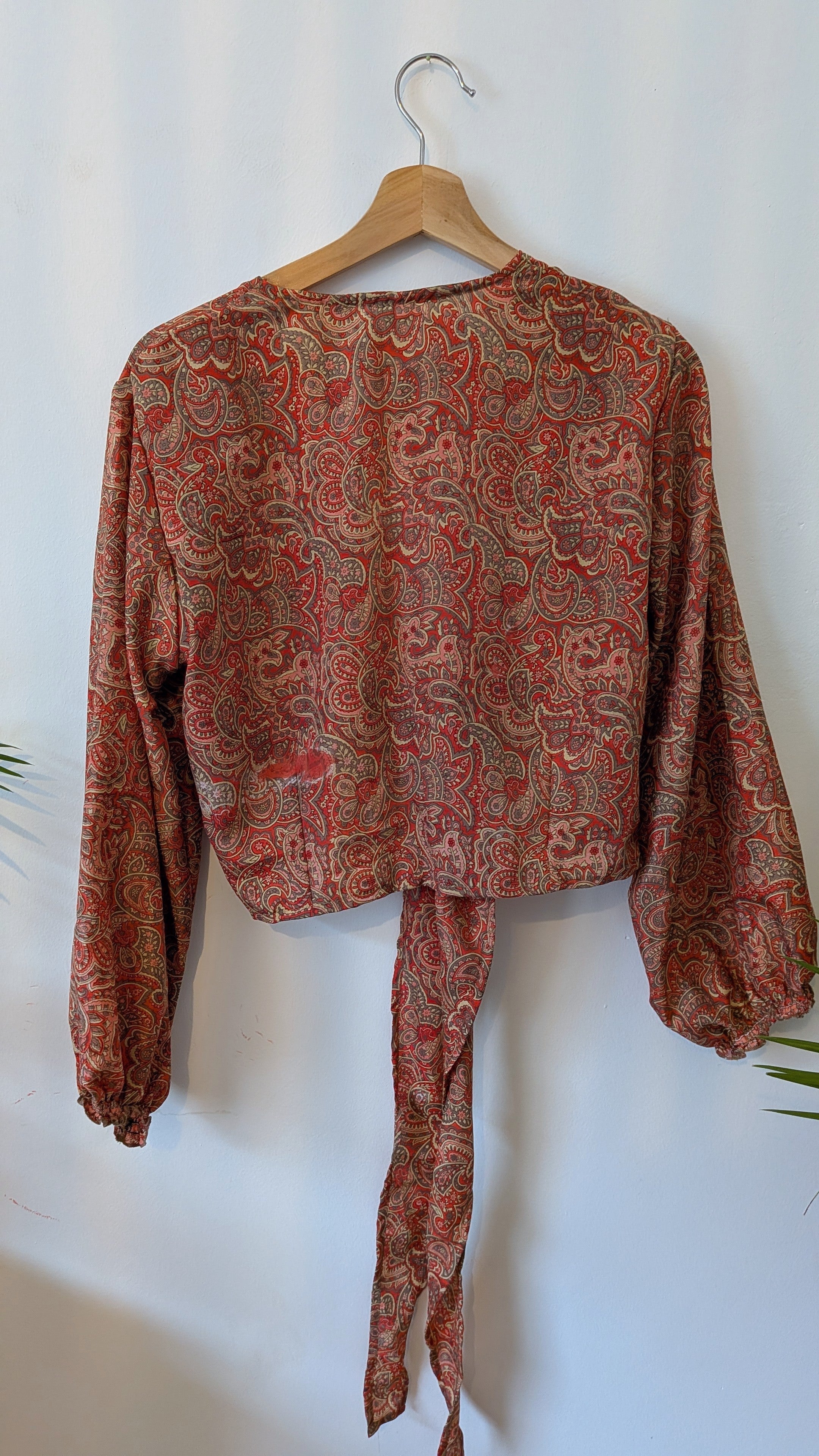 Wrap blouse with bishop sleeves