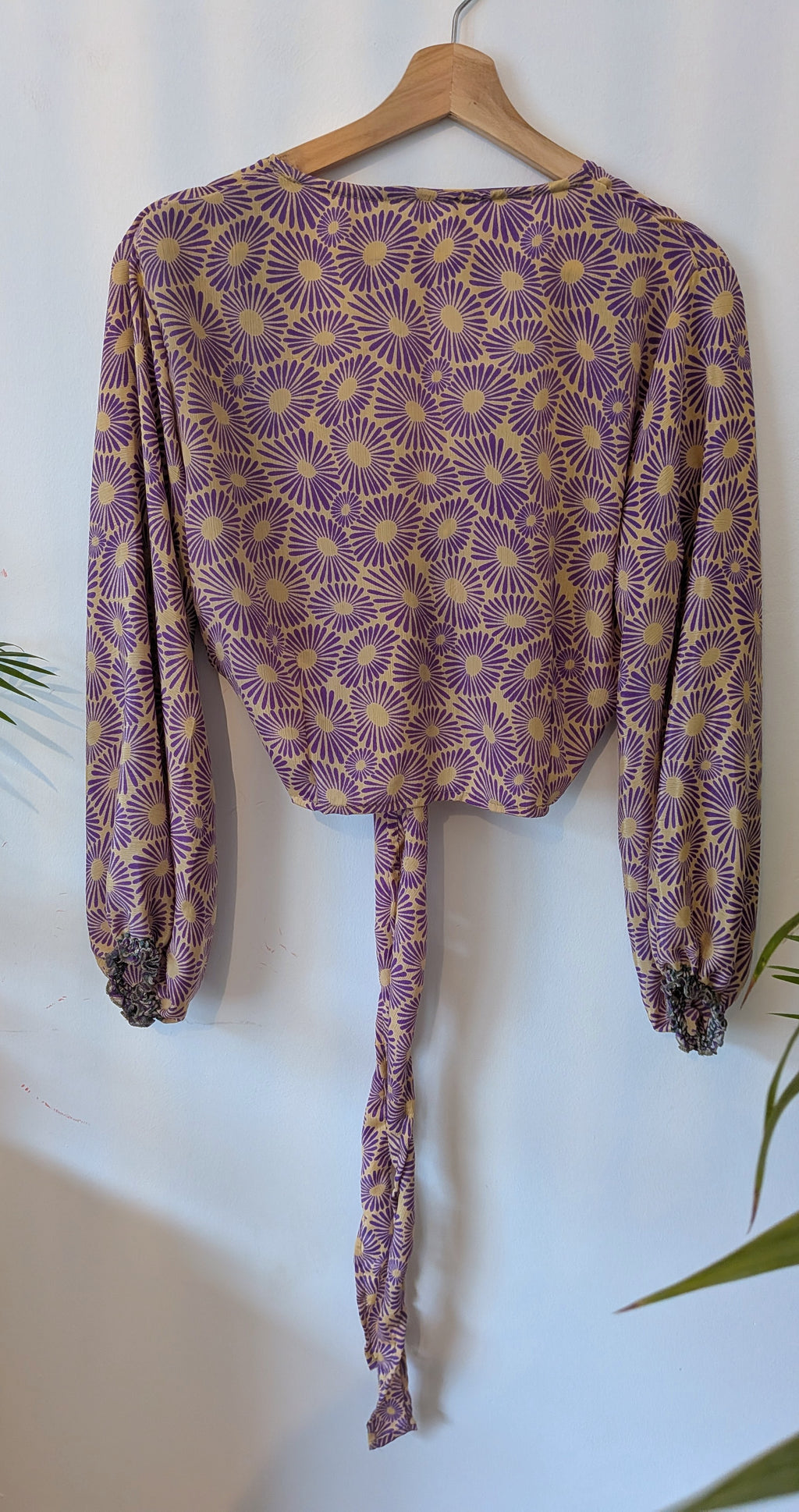 Wrap blouse with bishop sleeves