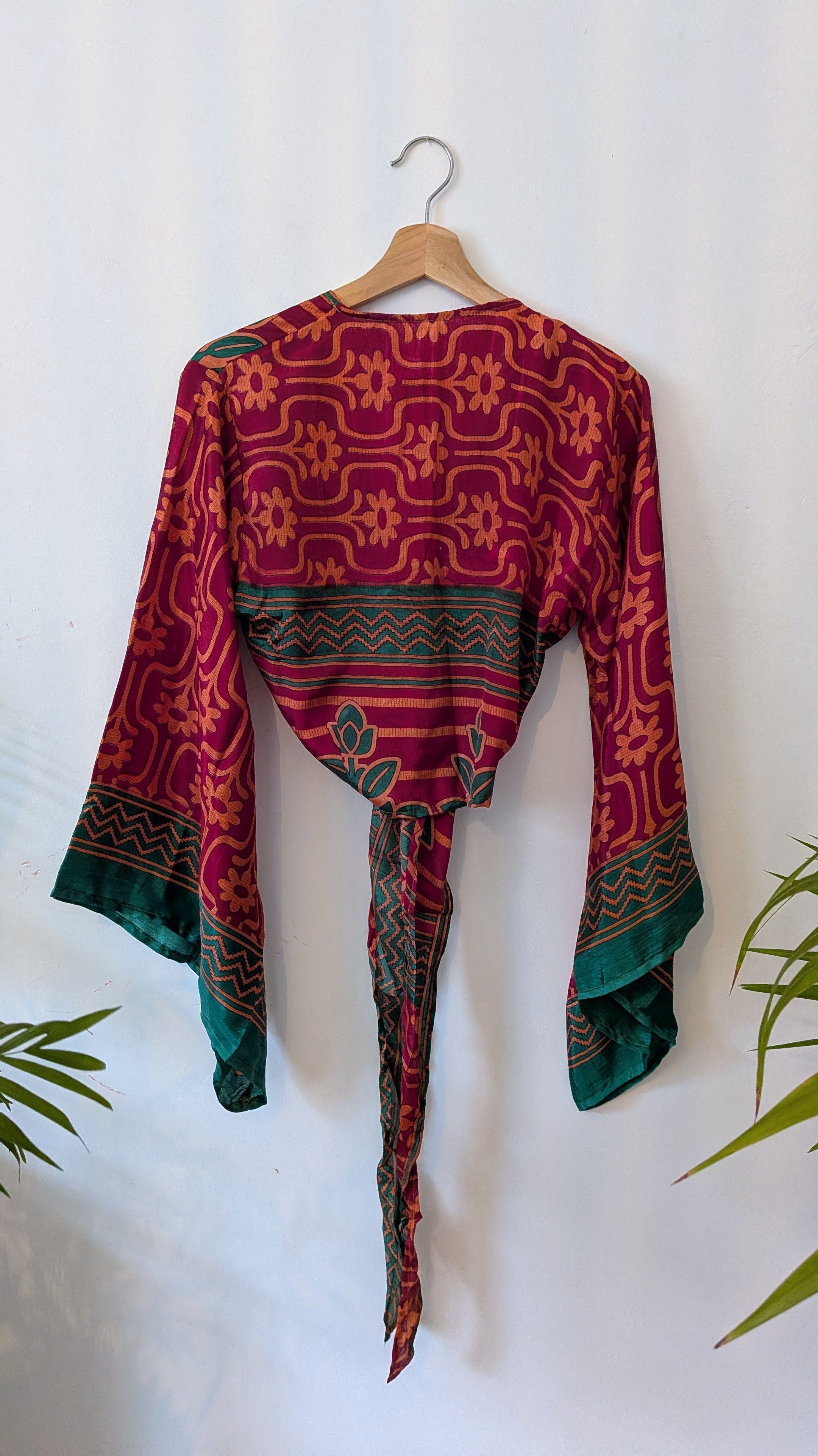 Wrap blouse bell sleeve