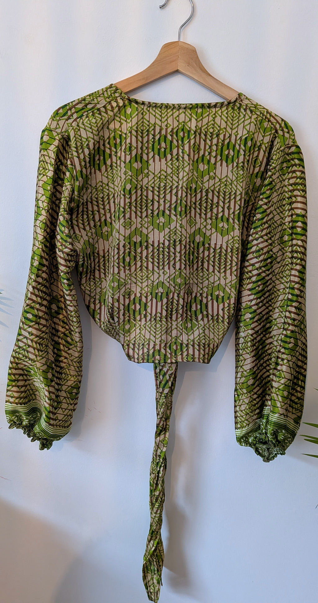 Wrap blouse with bishop sleeves