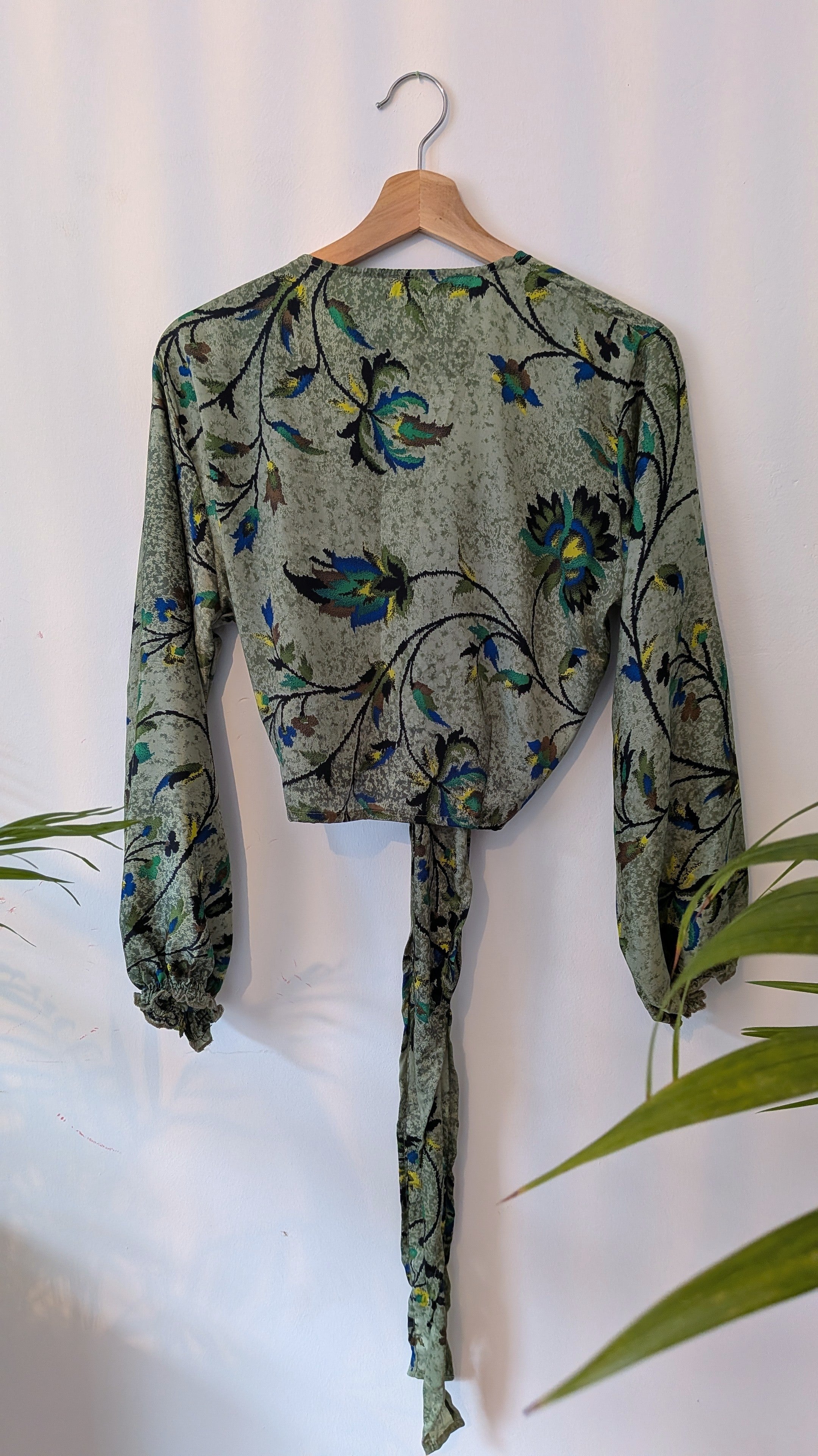 Wrap blouse with bishop sleeves