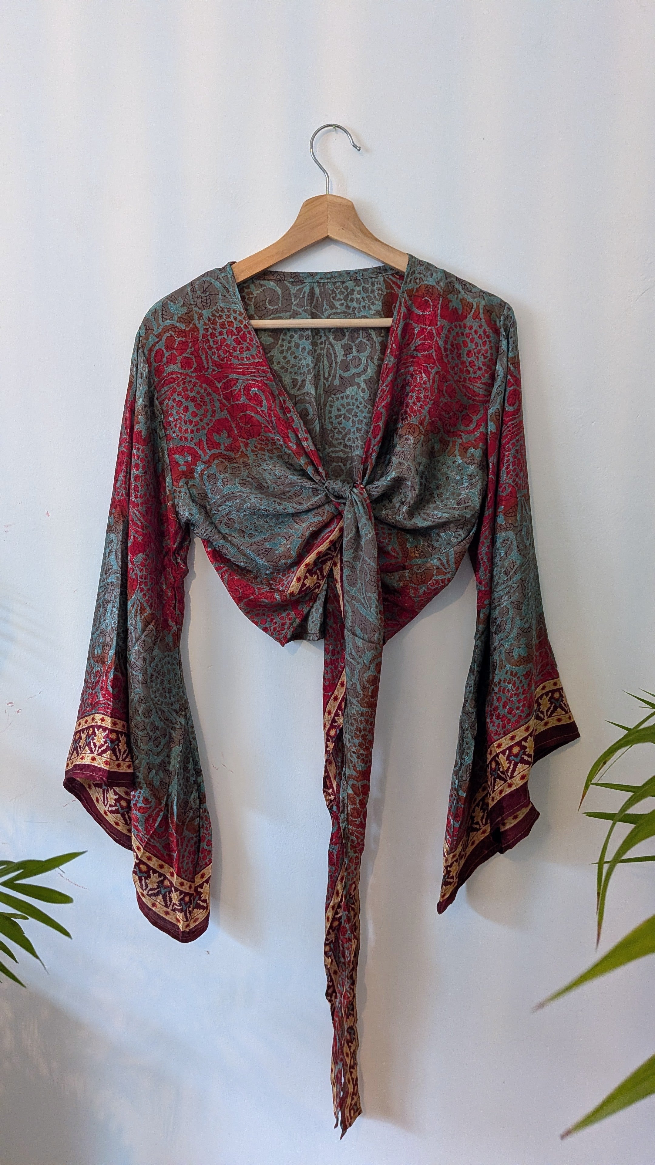 Wrap blouse bell sleeve