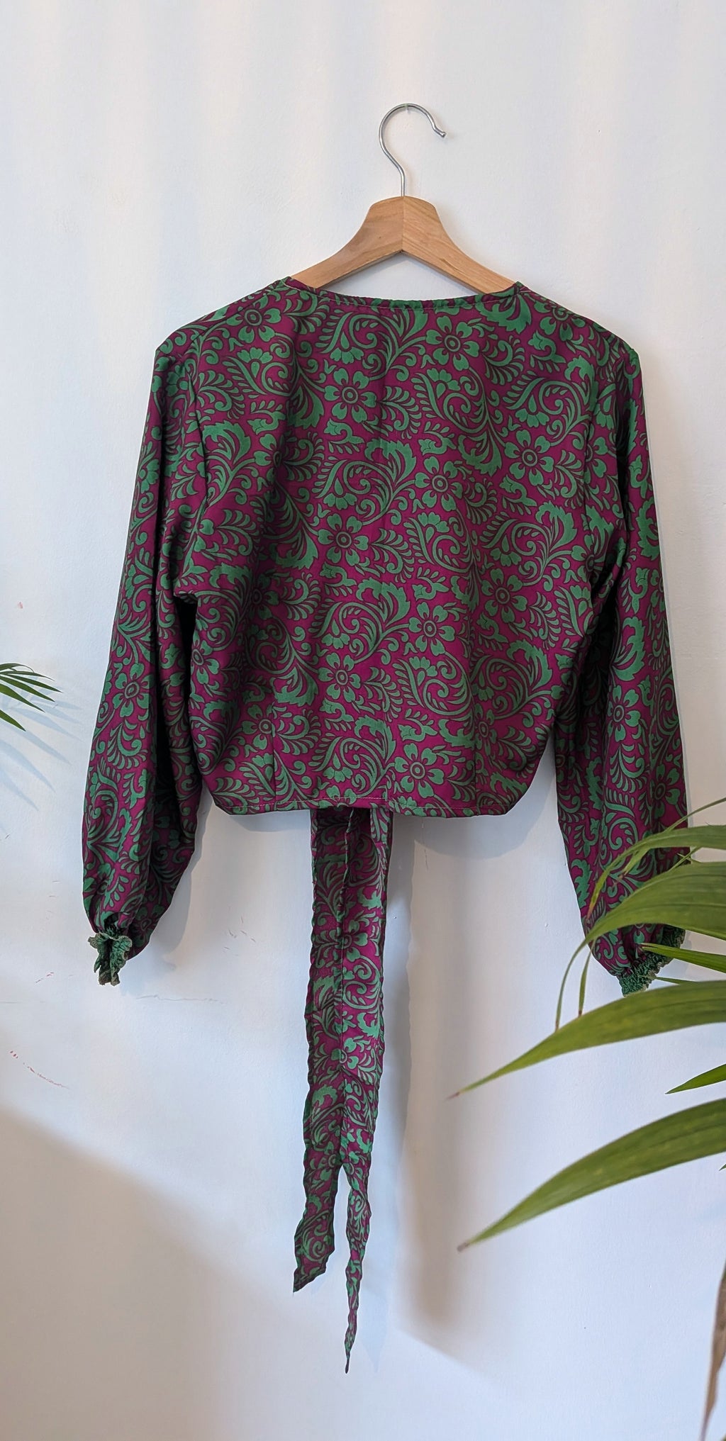 Wrap blouse with bishop sleeves