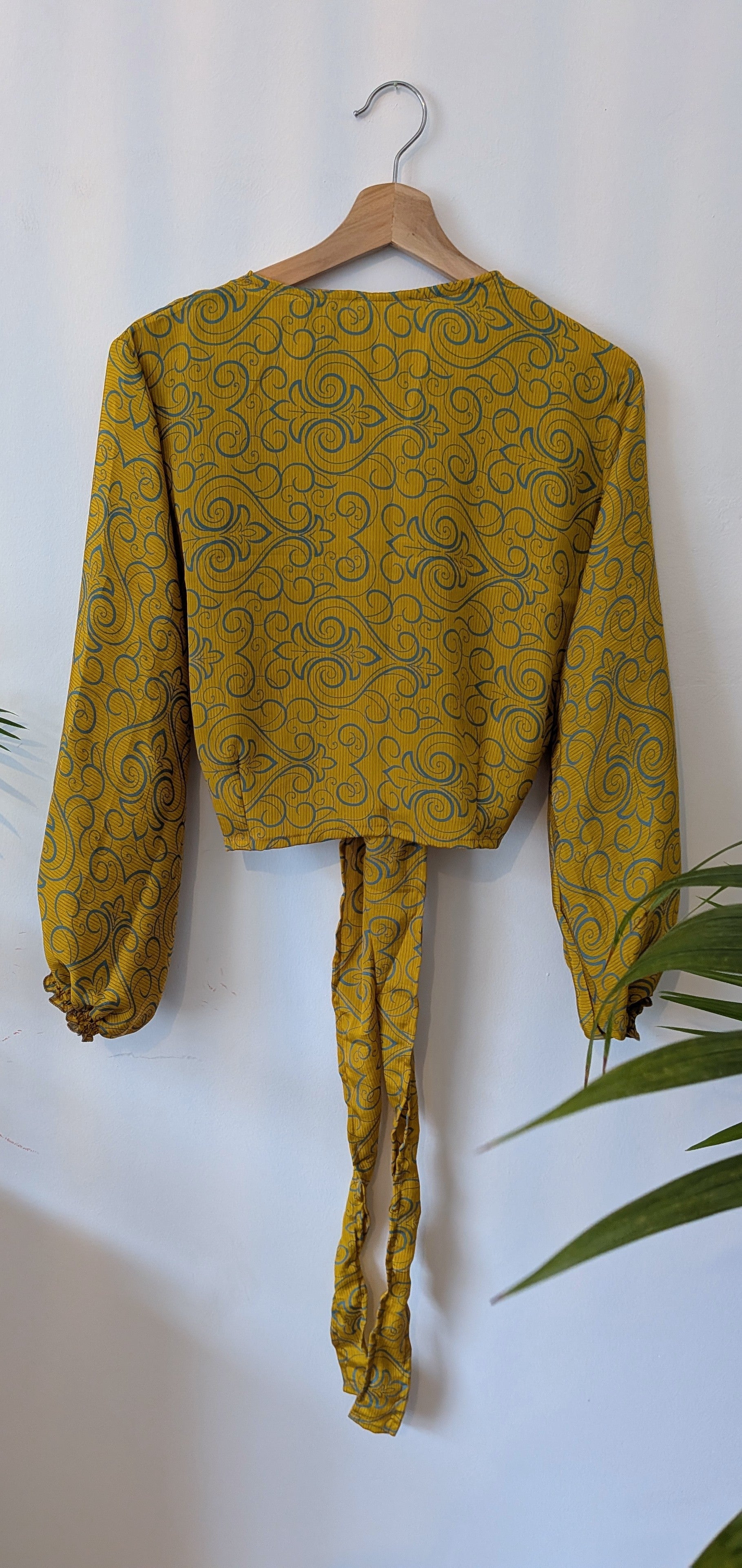Wrap blouse with bishop sleeves