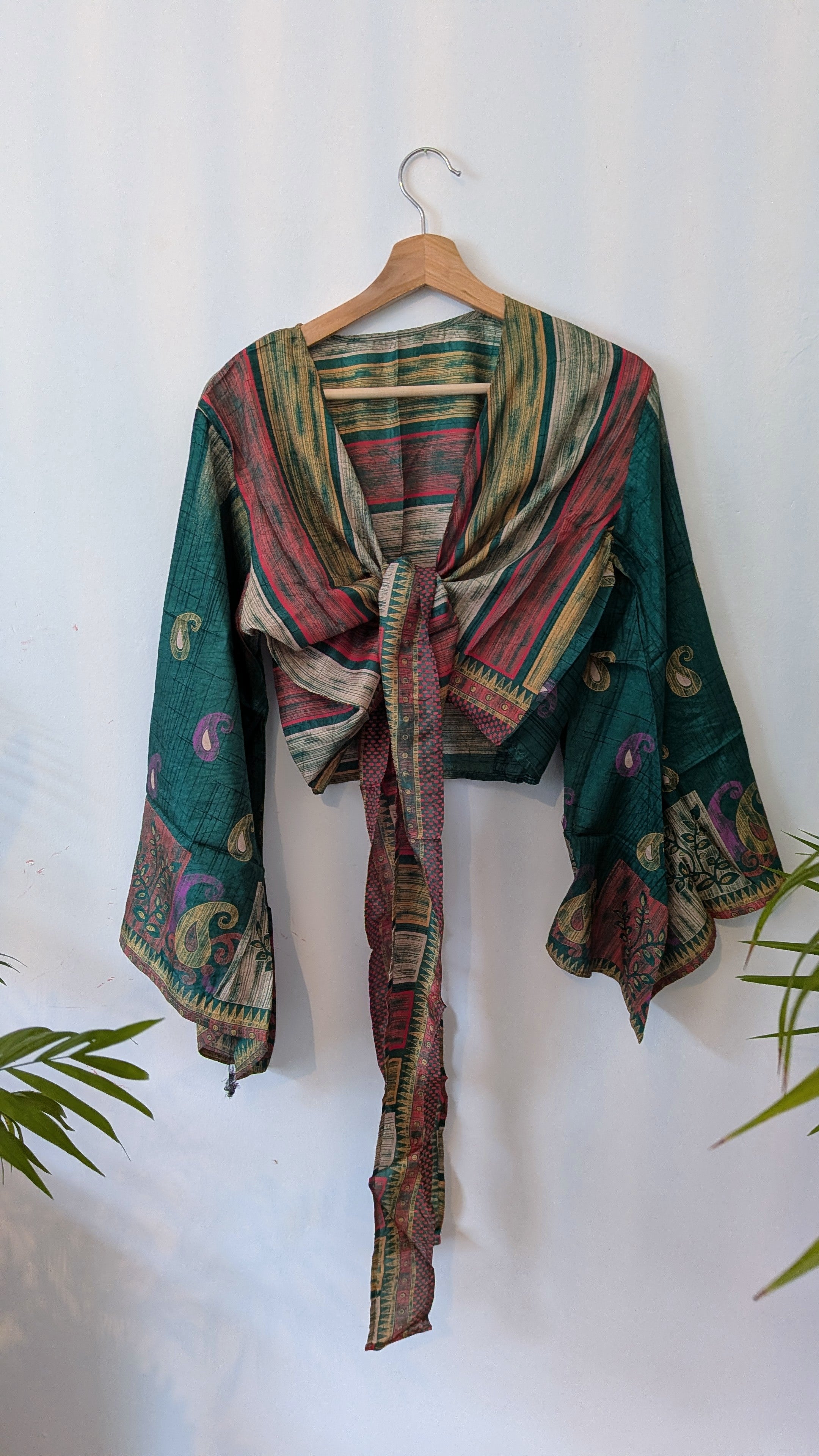 Wrap blouse bell sleeve