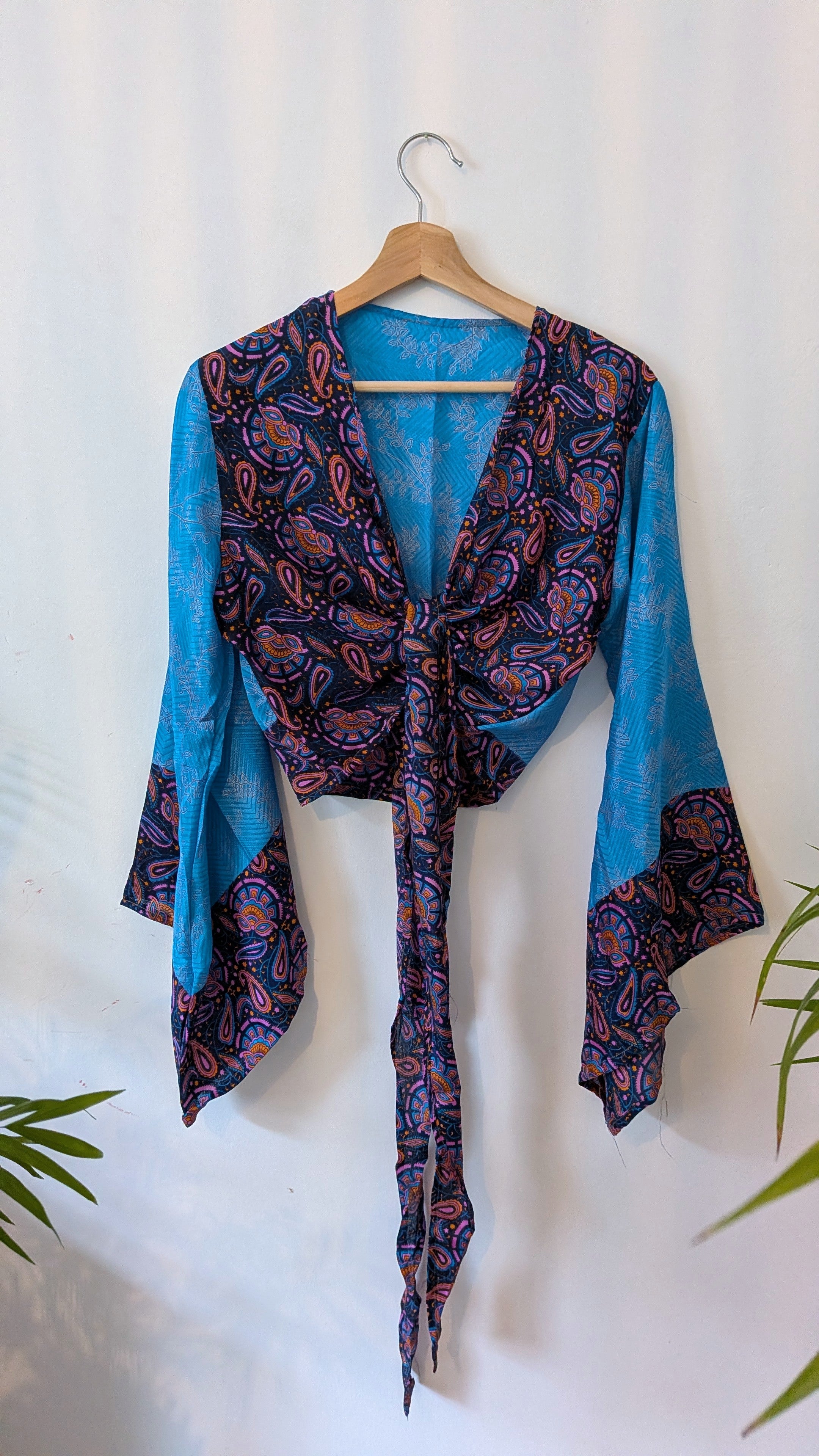 Wrap blouse bell sleeve