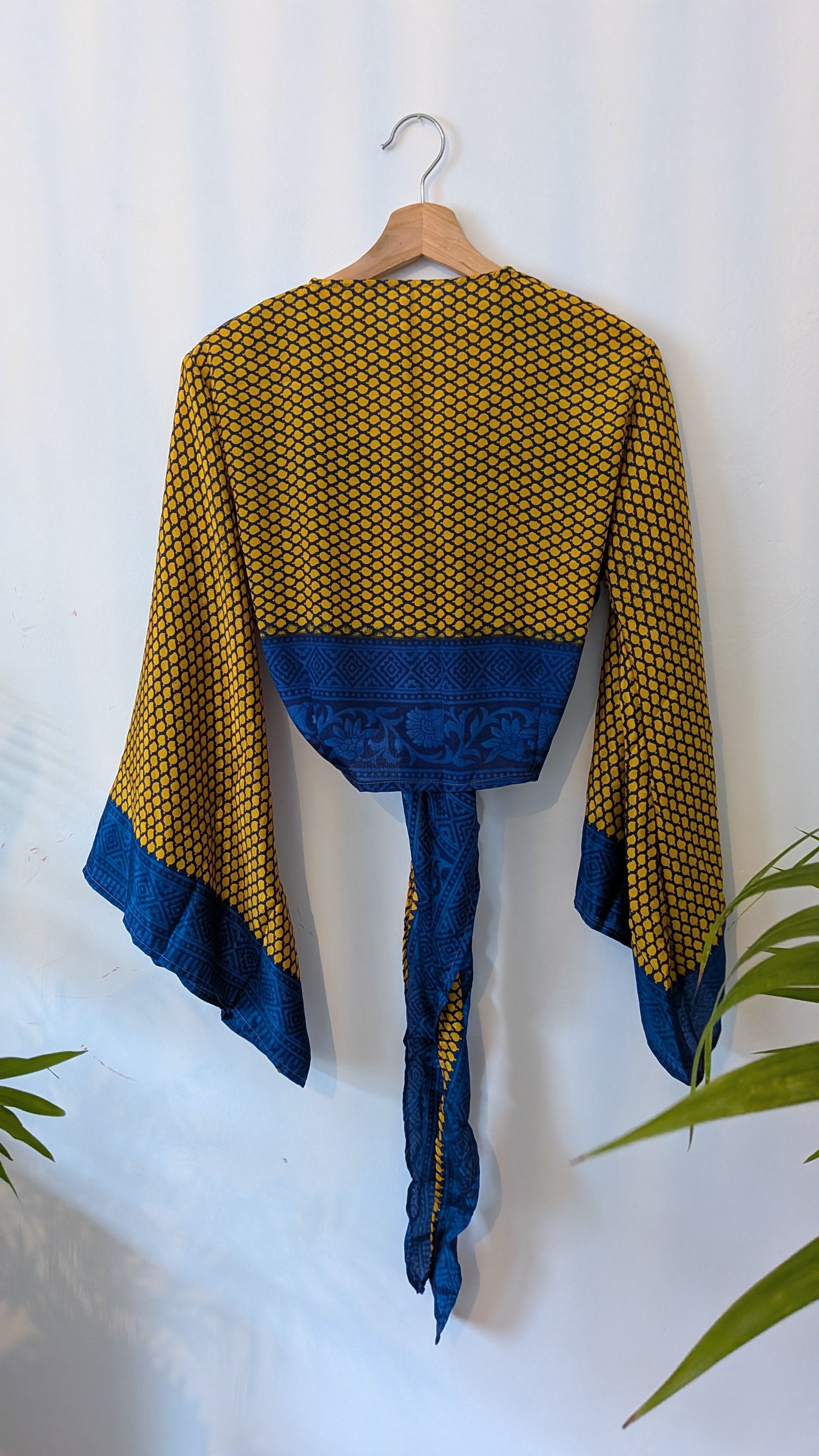 Wrap blouse bell sleeve