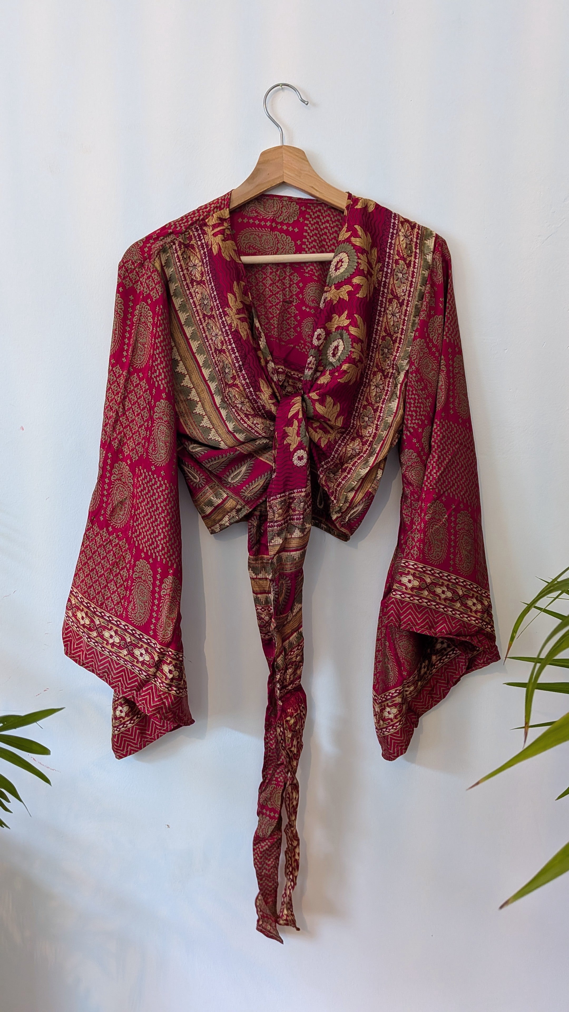 Wrap blouse bell sleeve